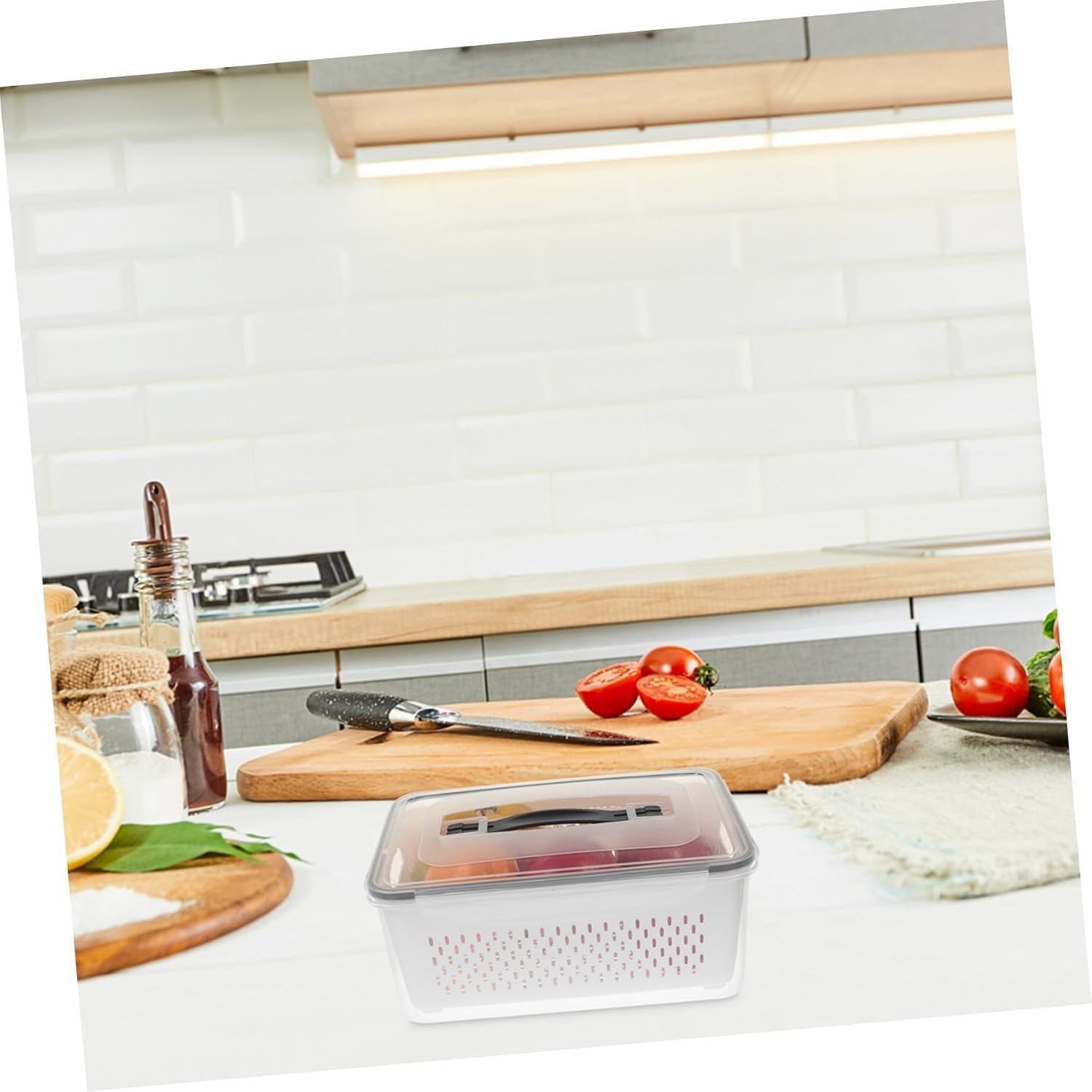 Food Fresh Container with Lid and Colander Draining Organizer Box for Fruits …