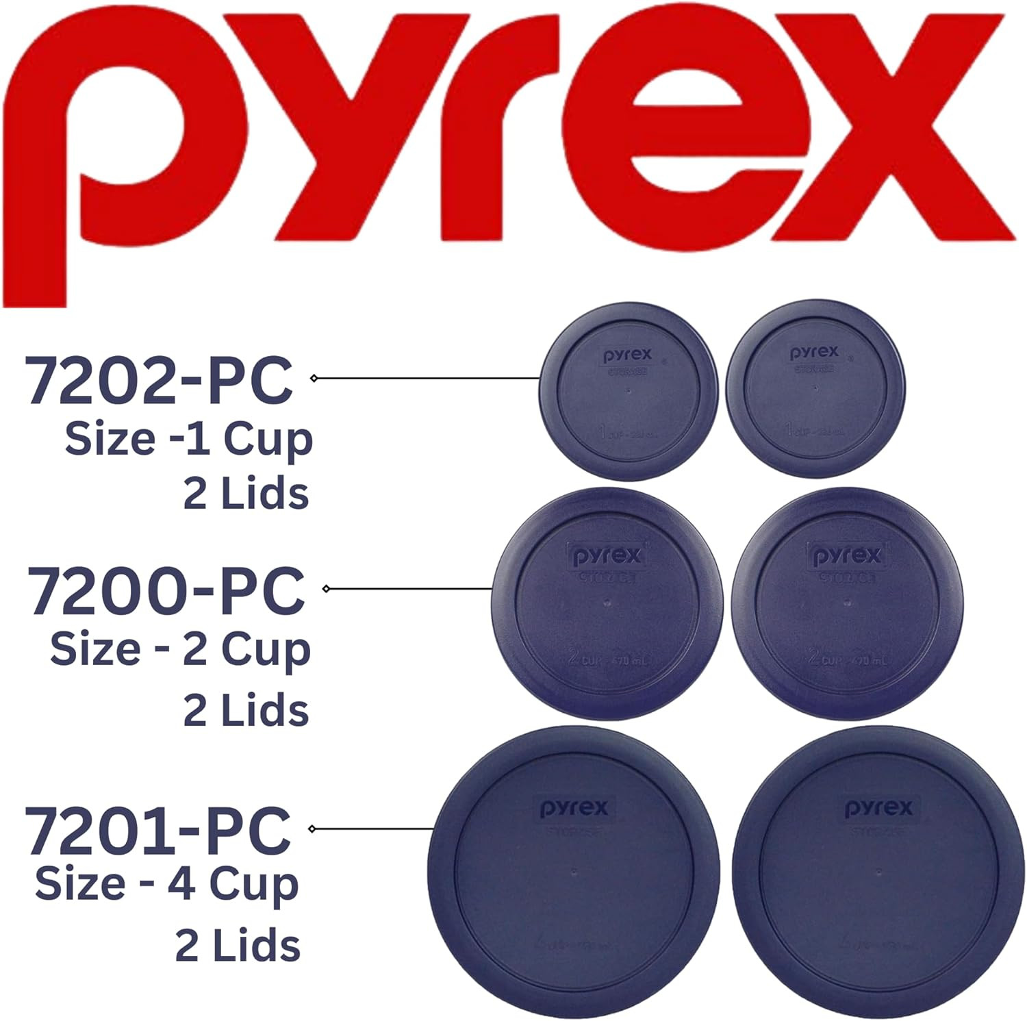 (2) 7202-PC 1-Cup, (2) 7200-PC 2-Cup, & (2) 7201-PC 4-Cup Blue Food Storage Repl