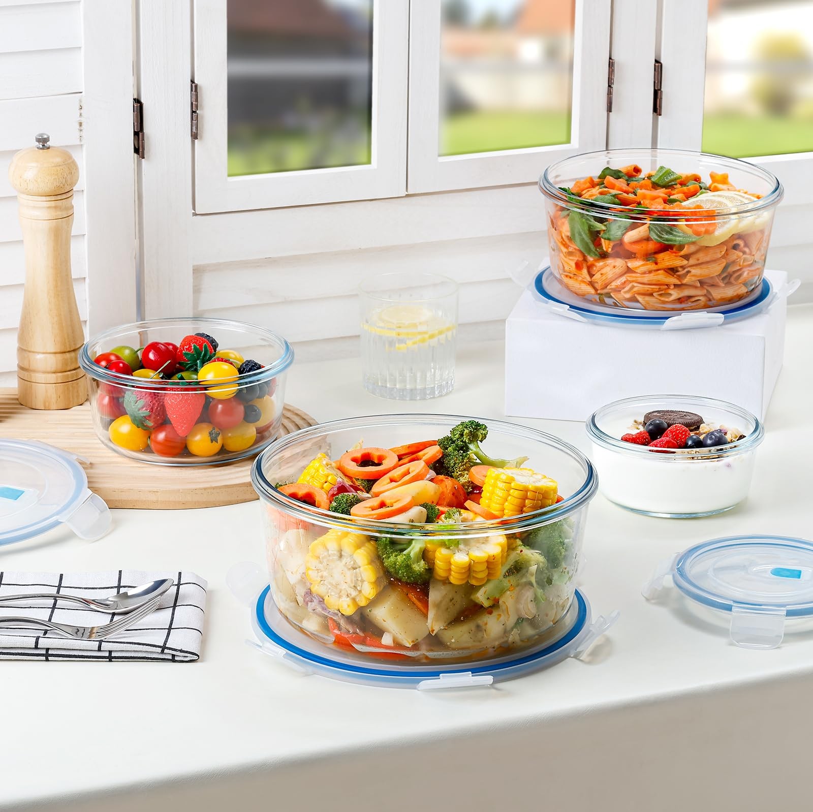 95/54/30/15oz Round Large Glass Food Storage Containers with Airtight Lids, M…