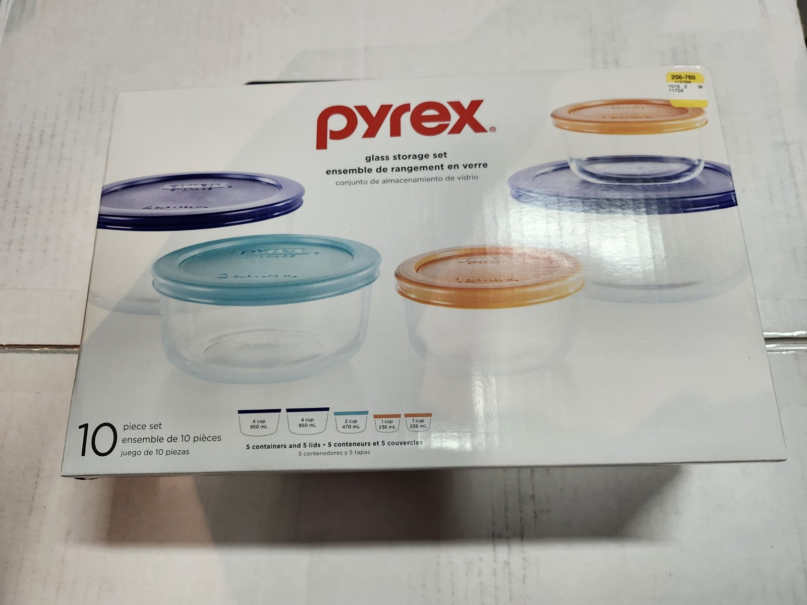 PYREX 10 Piece Glass Food Storage Set Includes Colorful Lids Round Containers