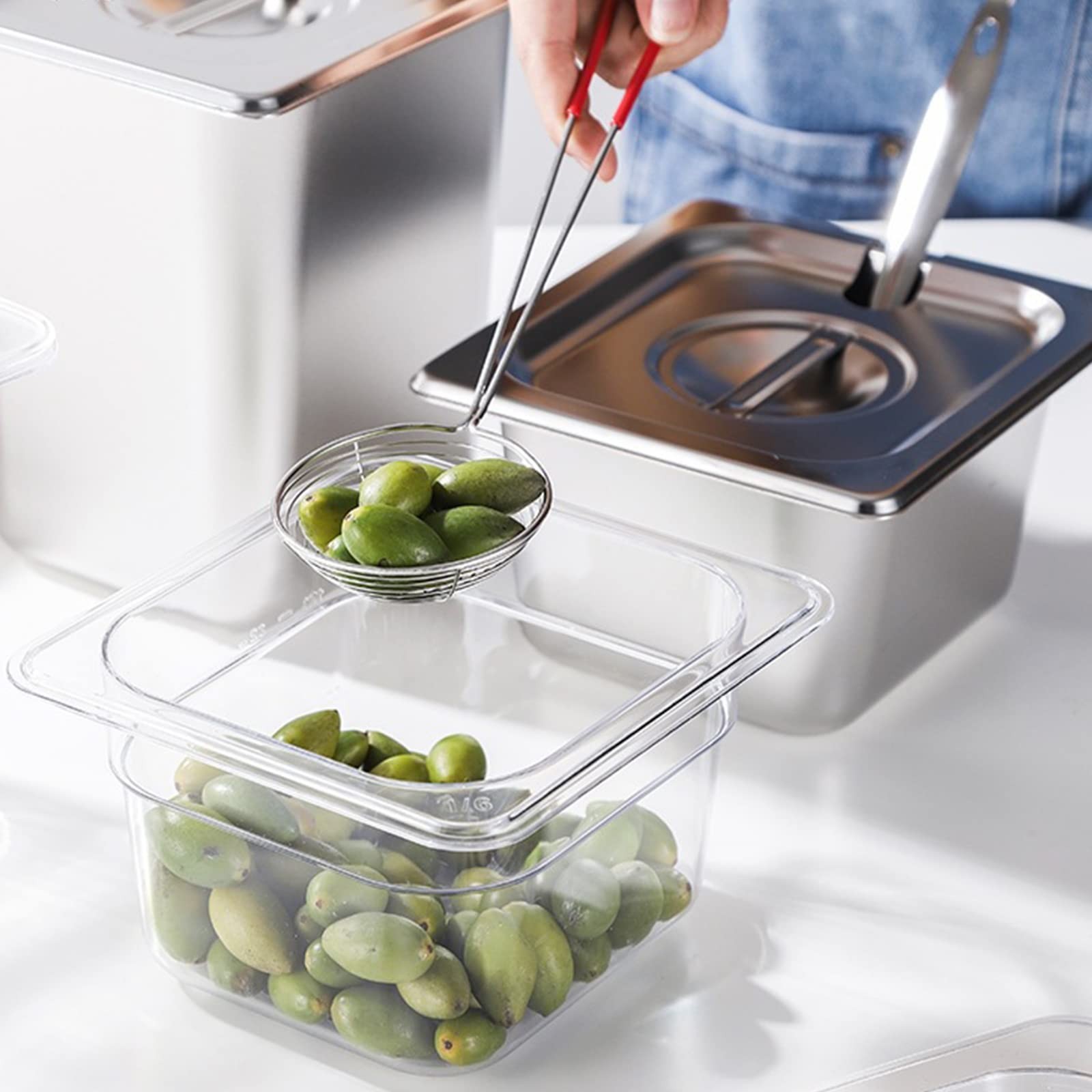 6 Pack 1/6 Size Clear Polycarbonate Food Pans with Lids for Kitchen Restaurant F