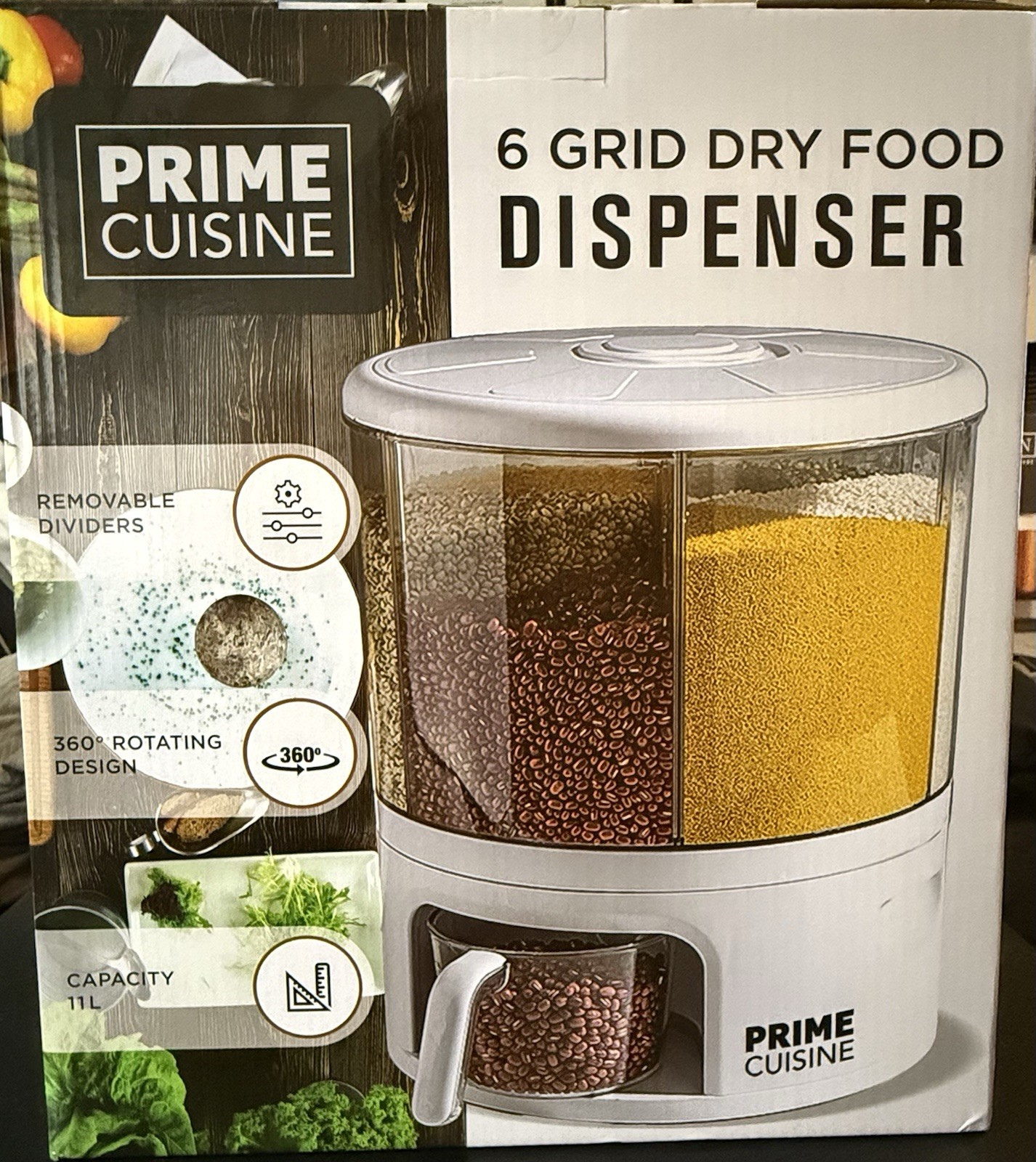 Prime Cuisine 6 Grid Dry Food Dispenser 360 Rotation Capacity