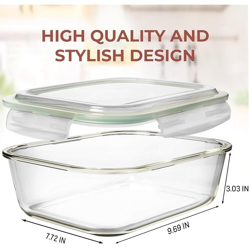 Airtight Glass Storage Containers Locking Lids Bakeware Meal Prep Leak Proof New