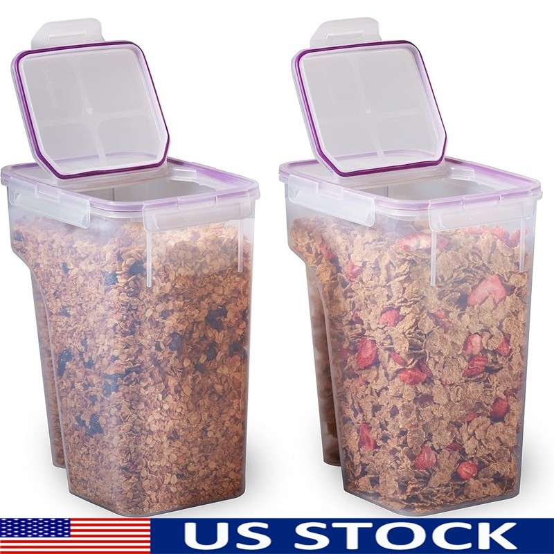 Airtight Plastic Storage Containers Set of 2 W/ Flip Top Snap Lock Lids BPA Free