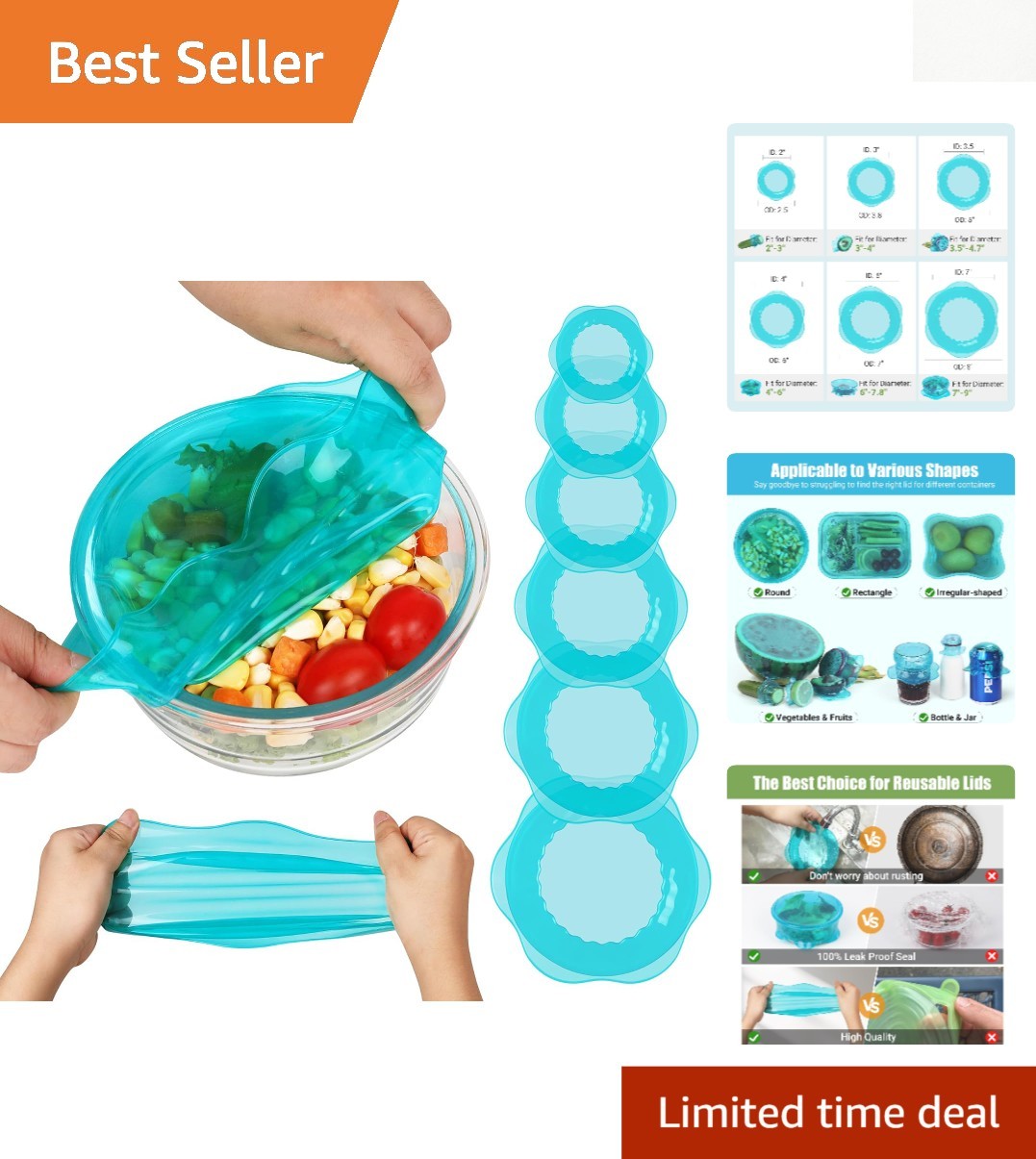 Multi-Size Silicone Stretch Lids – Essential 6PCS for Sustainable Living