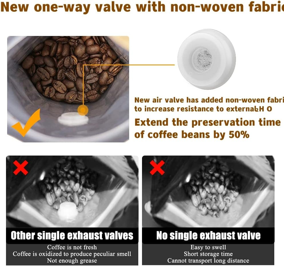 Coffee Bags with Valve(16 Oz,1 Lb,100Pcs) White High Barrier Aluminumed Foil Fla