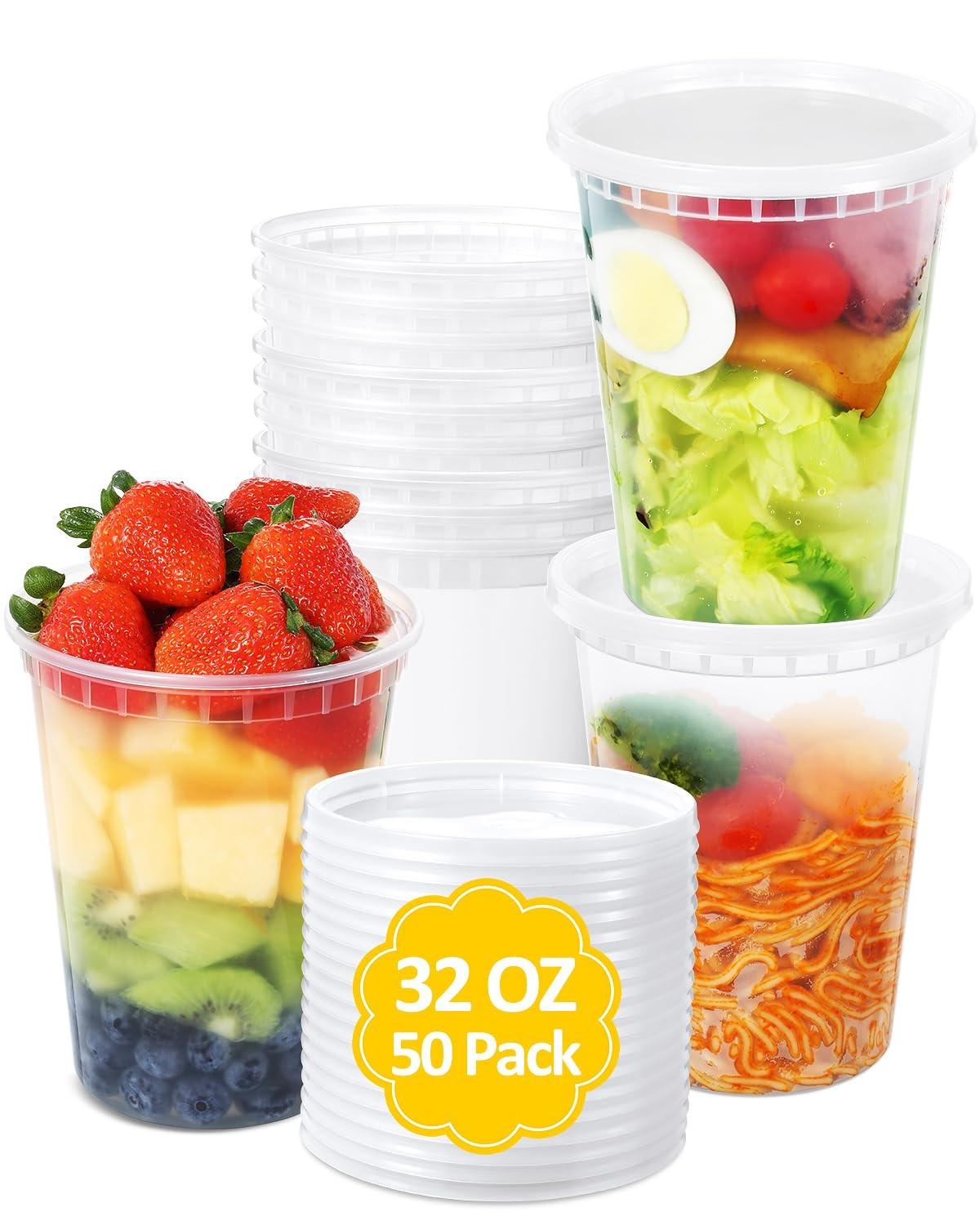 Deli-Containers-with-Lids-32 Oz 50 Sets – Plastic-Food-Storage-Containers-wit…