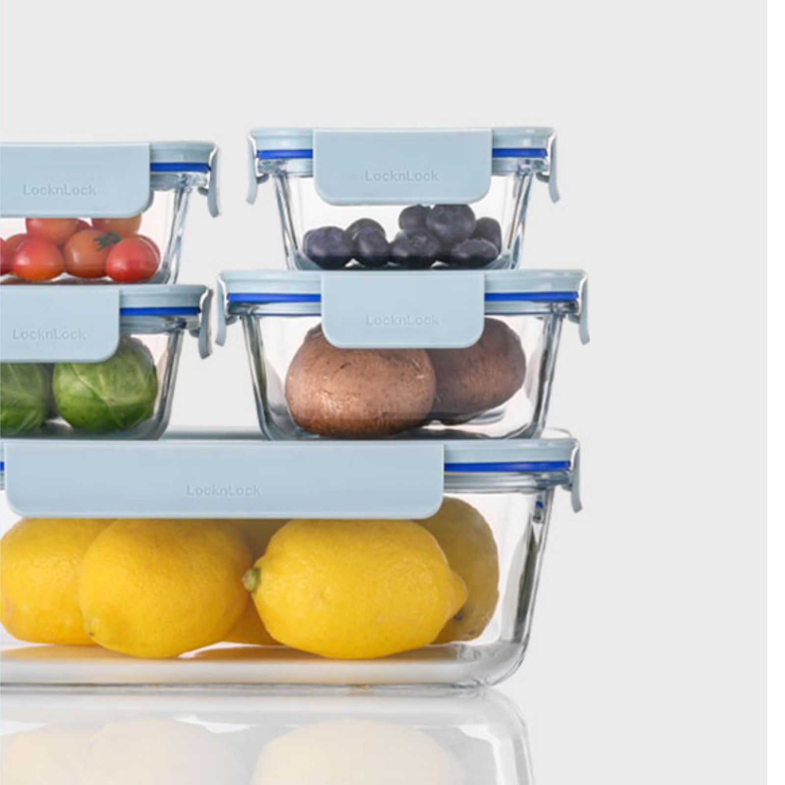 LocknLock LNG445S3M The Clear 6 set (3 containers & 3 Lids), 1L, Mint