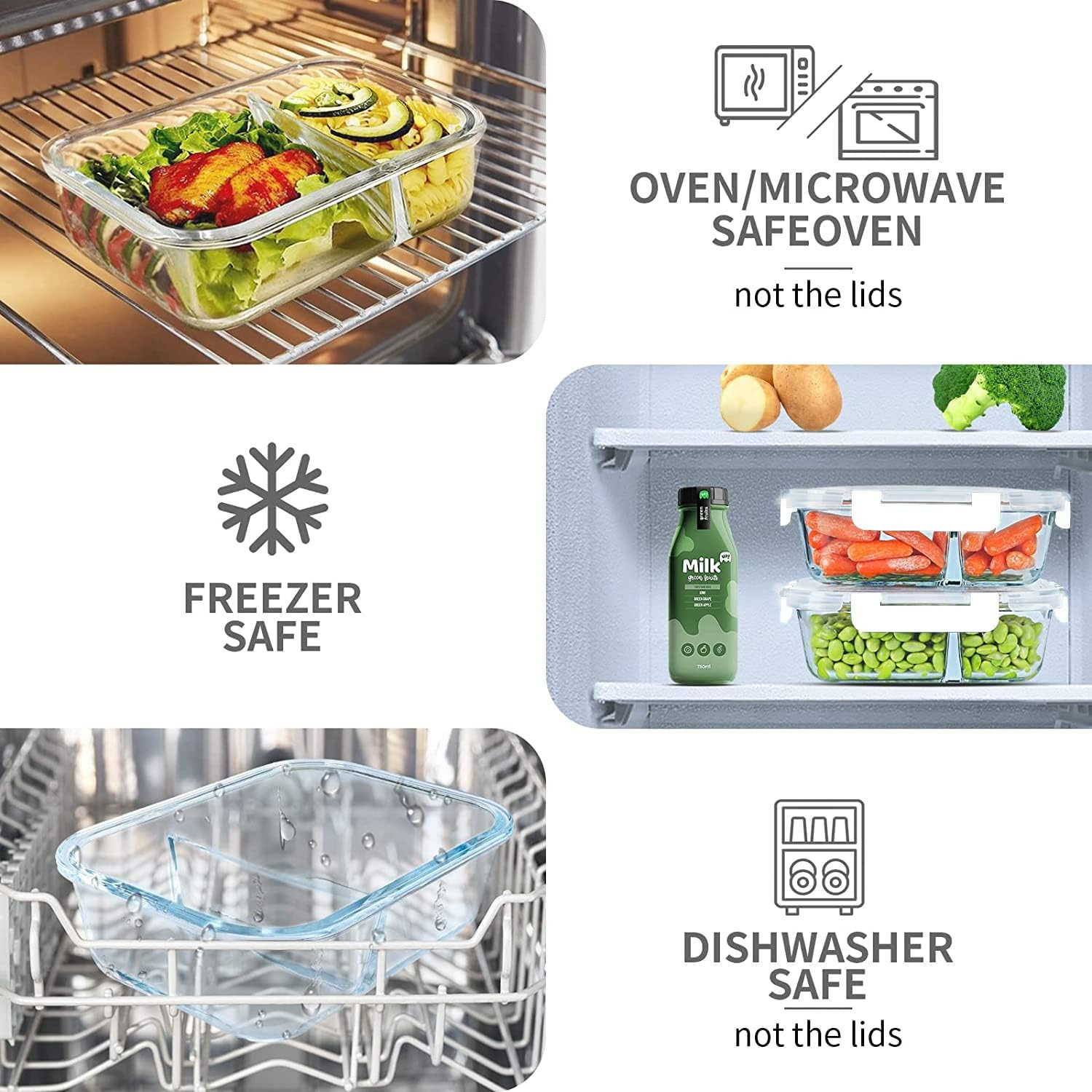 10 Packs 30Oz Glass Meal Prep Containers 2 Compartments,Glass Food Storage Conta