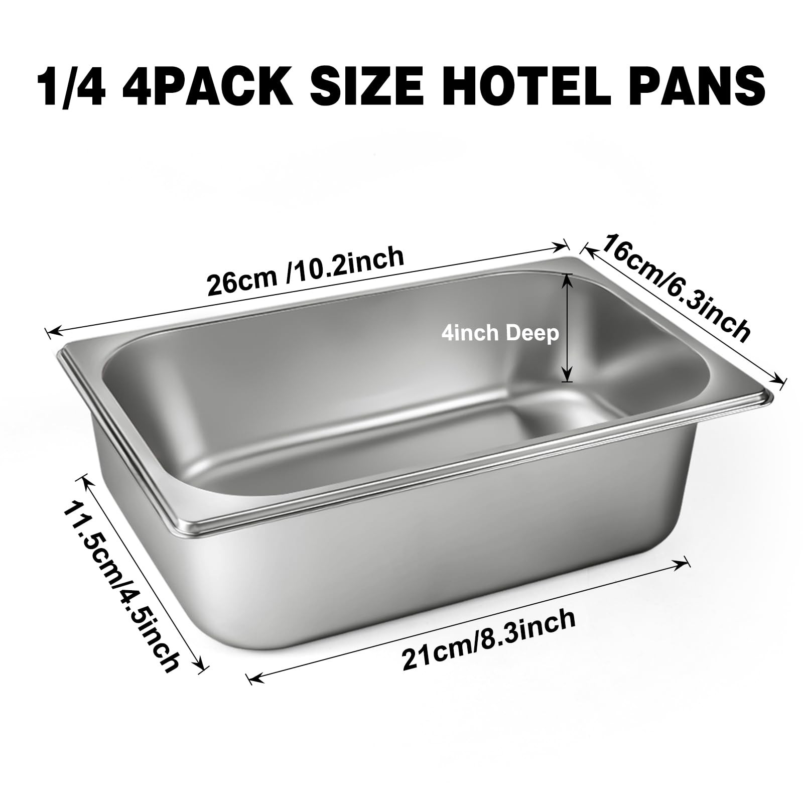 4 Pack 1/4 Size 4 Inch Deep Stainless Steel Steam Table Pans With Lids