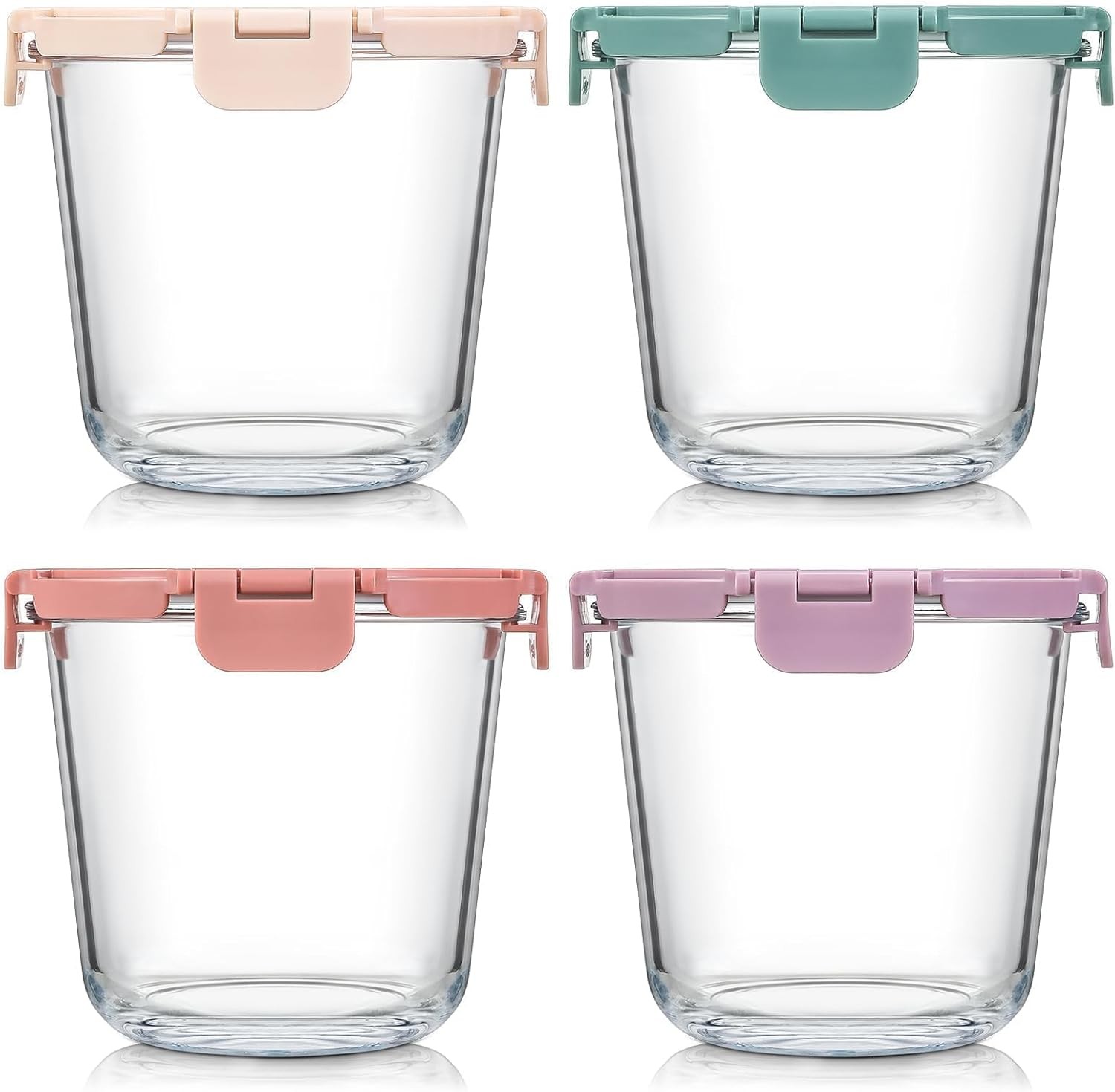 [UPGRADED LID] 4 Sets 3 Cup Glass Meal Prep Containers W/ Lids Food Storage Bowl