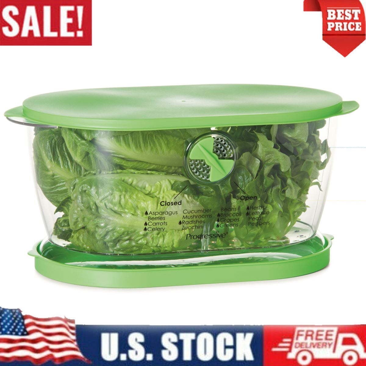 Lettuce Keeper Food Storage Container Adjustable Vent 4.7 Qt Green Lid New
