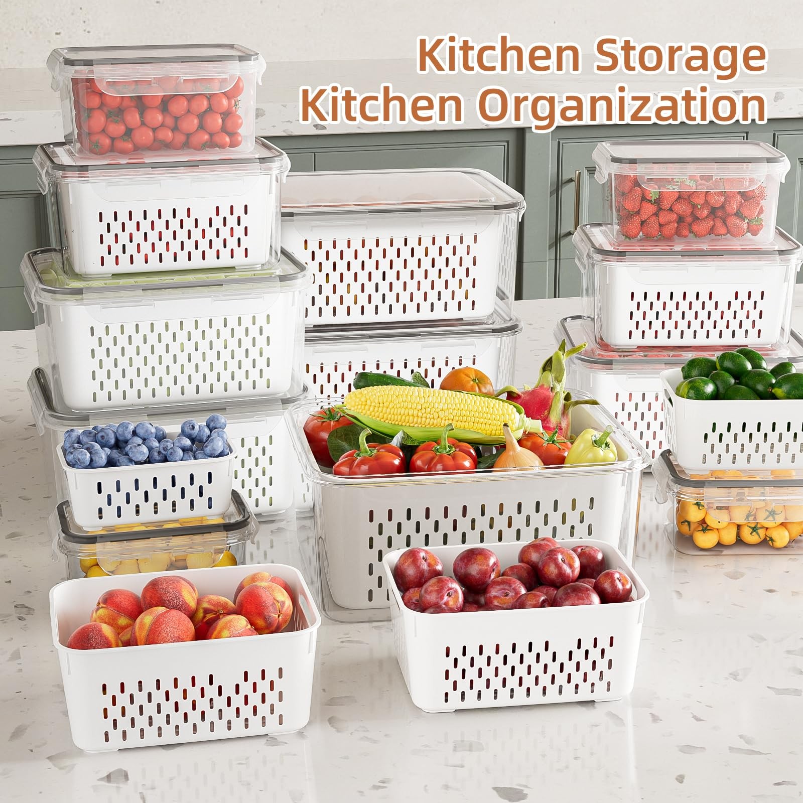 KEMETHY 10 Pack Fruit Storage Containers for Fridge with Removable Colanders …