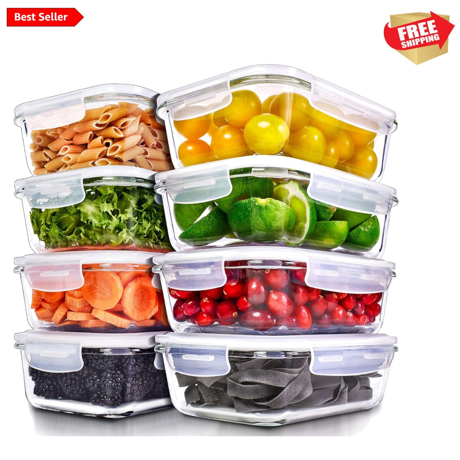 8 Pack 36 Oz Glass Meal Prep Containers – Dishwasher Microwave Freezer Oven S…