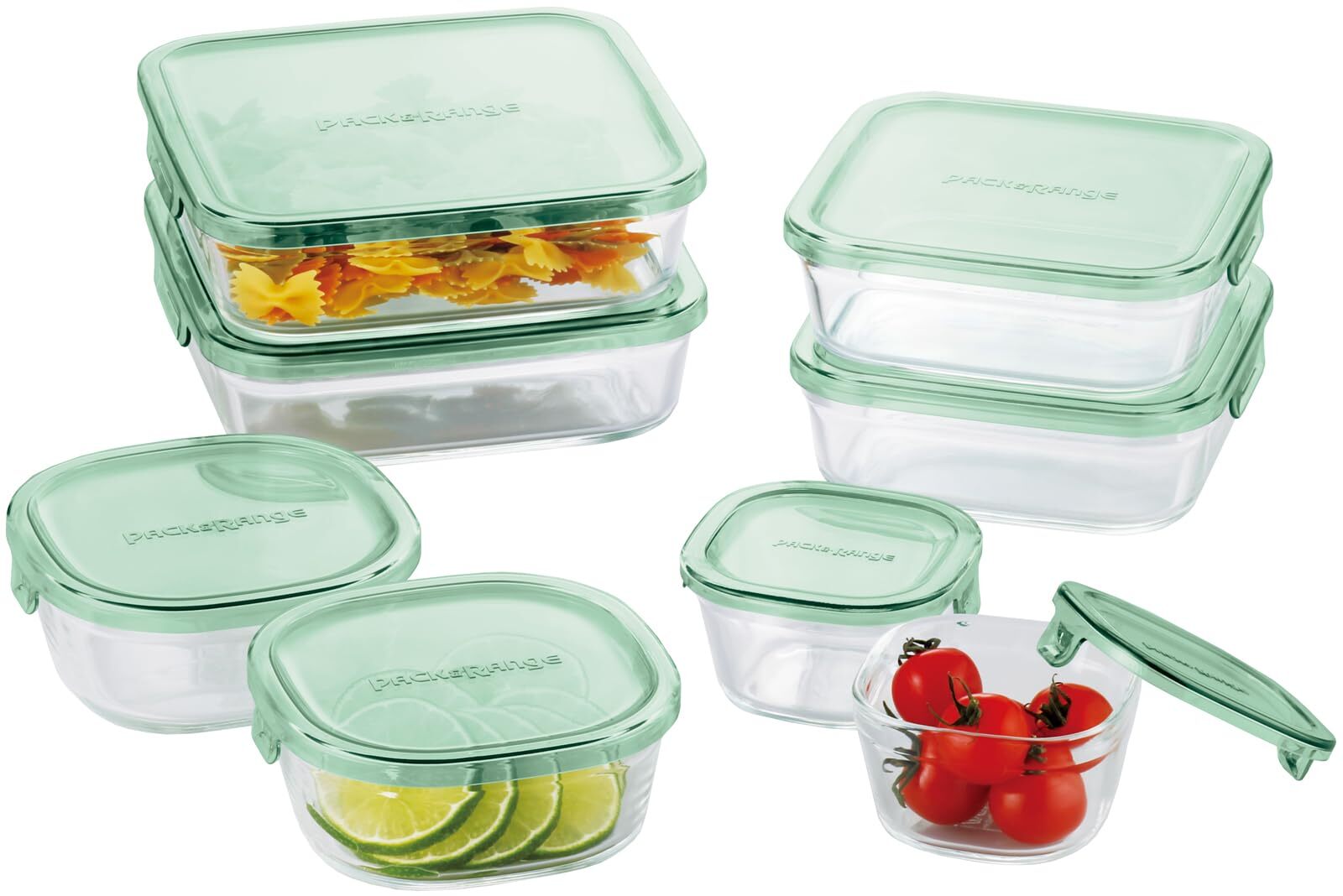 iwaki Heat Resistant Glass Storage Container Green Square Set of 8 PS-PRN-8G