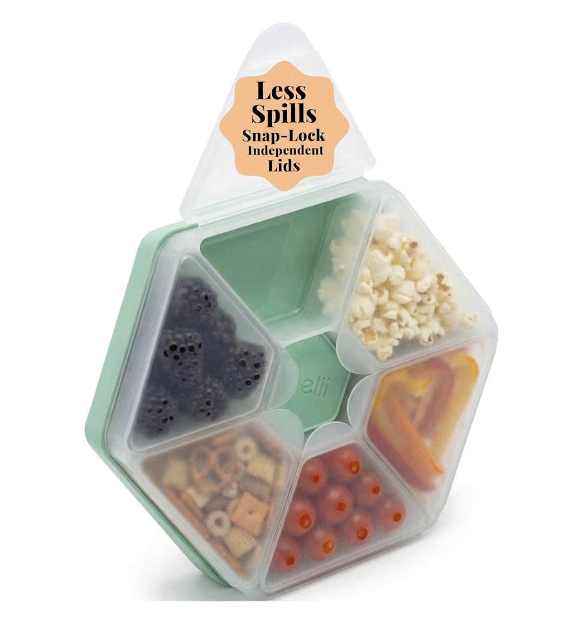 Melii Hexagon Snackle Box (2) 6-Compartment Containers w SnapLock Lids Mint/Pink