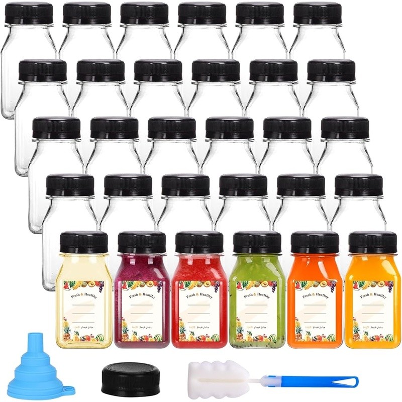 Plastic Juice Bottles W/ Caps Funnels Brushes Labels Home Outdoor Use Durable US