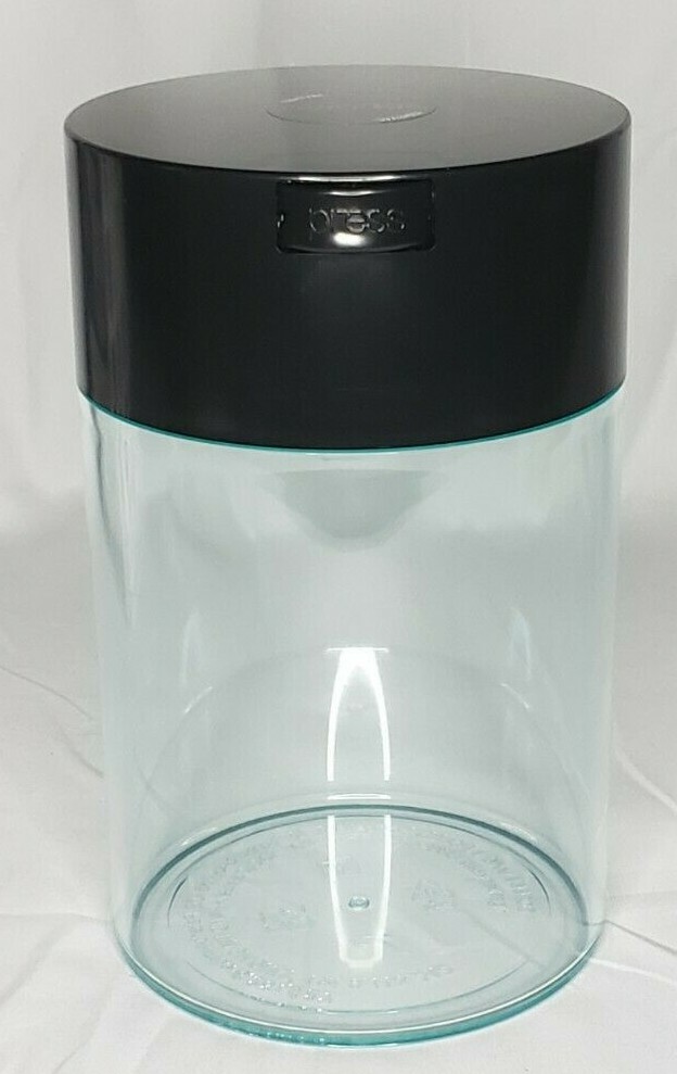 CoffeeVac 1 Pound 1.85L Vacuum Sealed Storage Container, Clear Body/Black Cap
