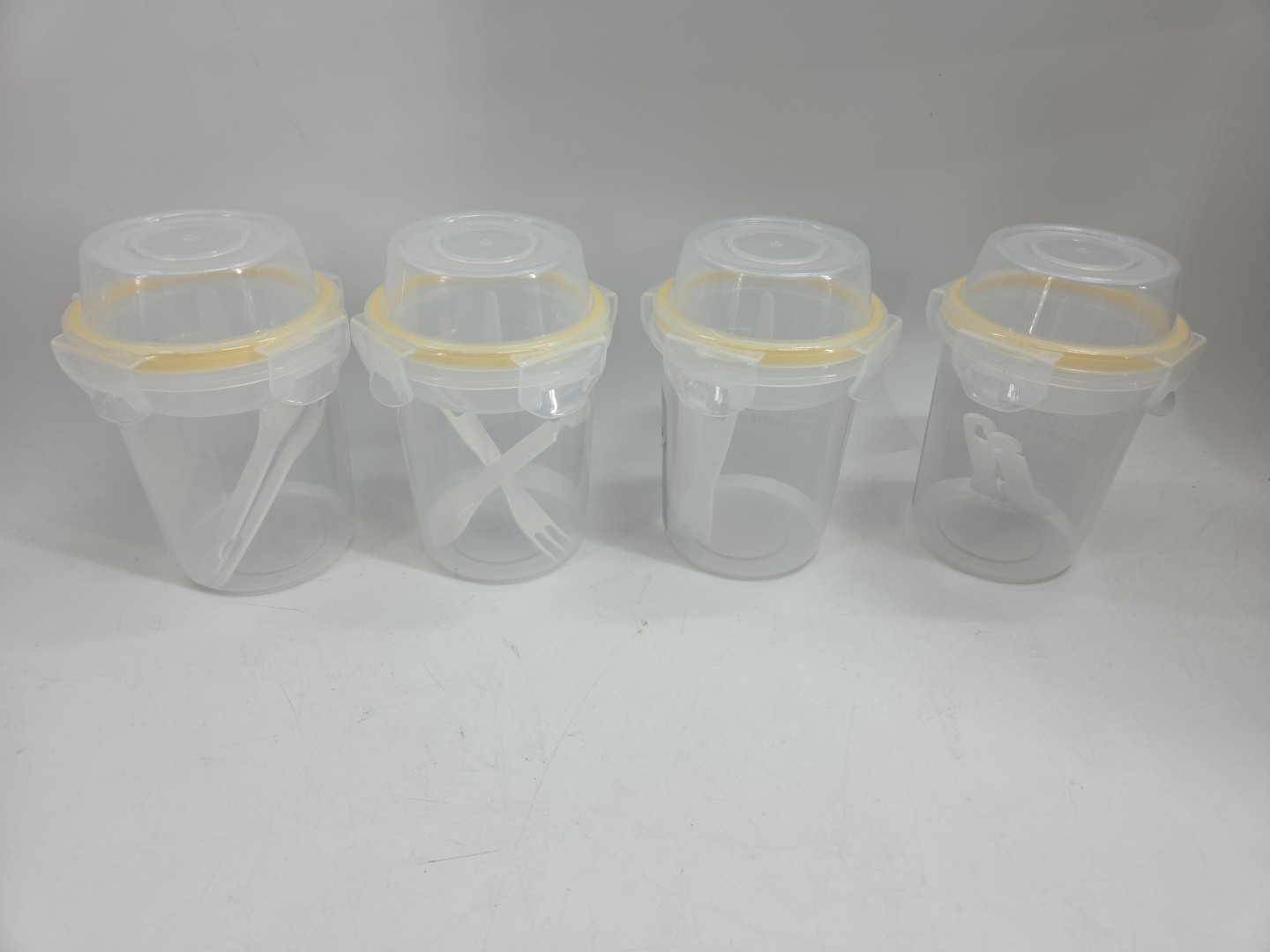 (Lot Of 4) Stay Fresh Yogurt Cereal On The Go Containers W/ Mini Fork Spoon