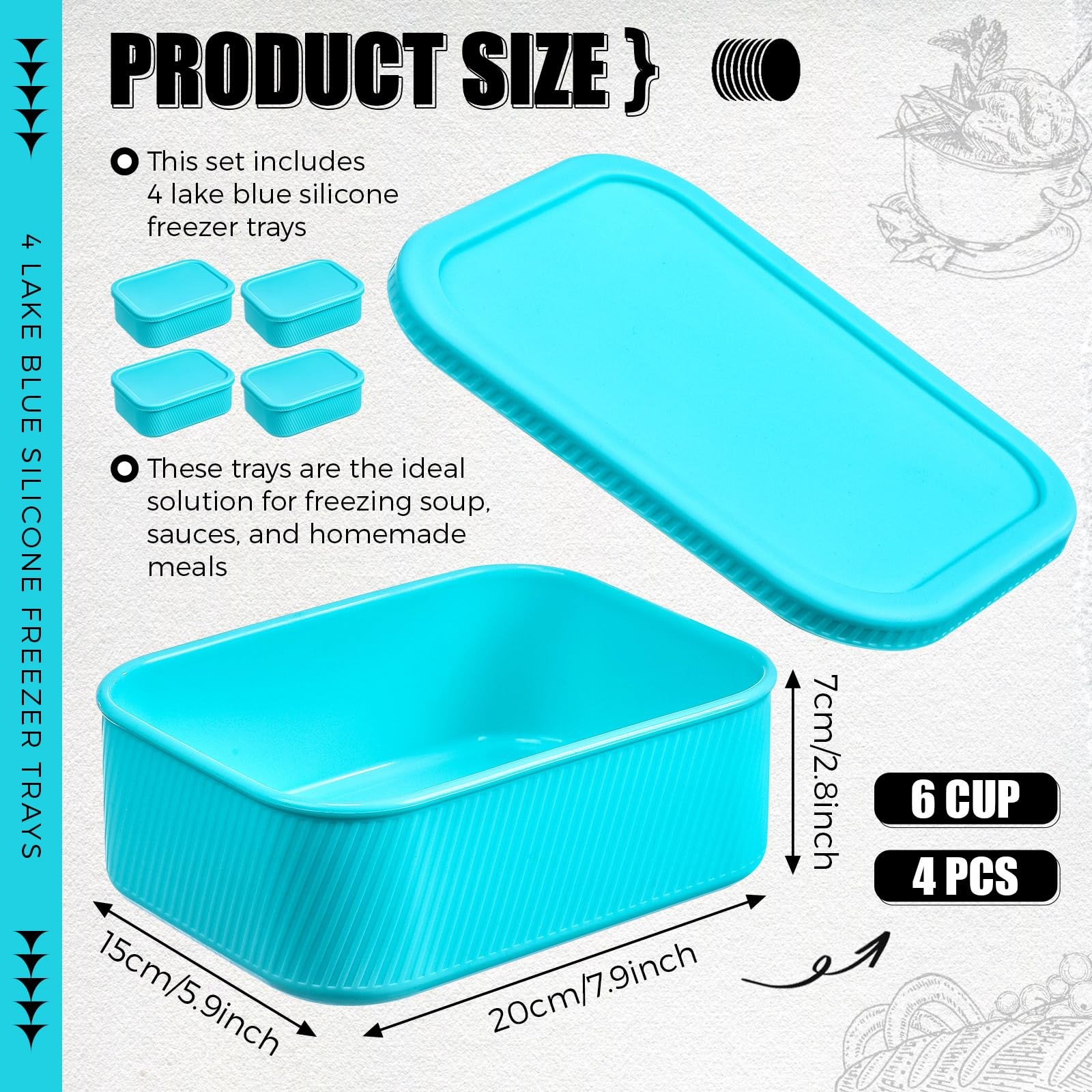4 Pcs 6 Cup Silicone Freezer Trays with Lid Soup Containers Reusable Freezer …