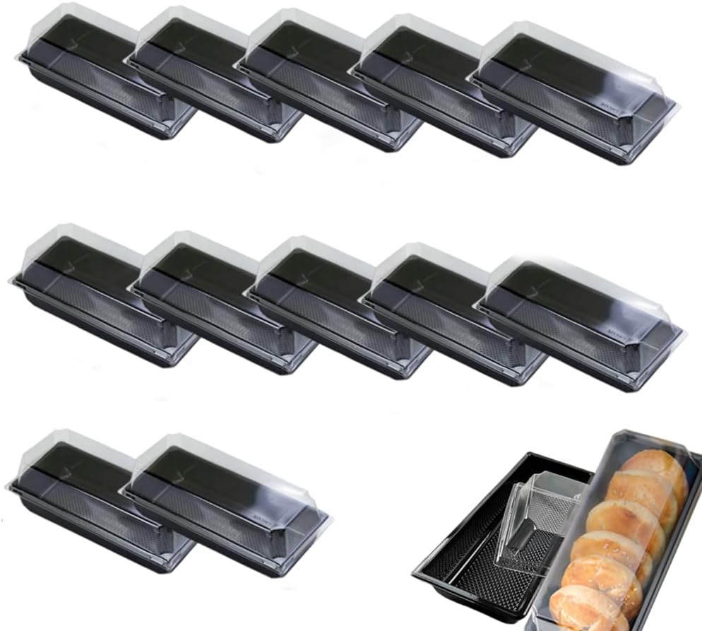50-Pack Black Plastic Sushi and Pastry Containers with Lids