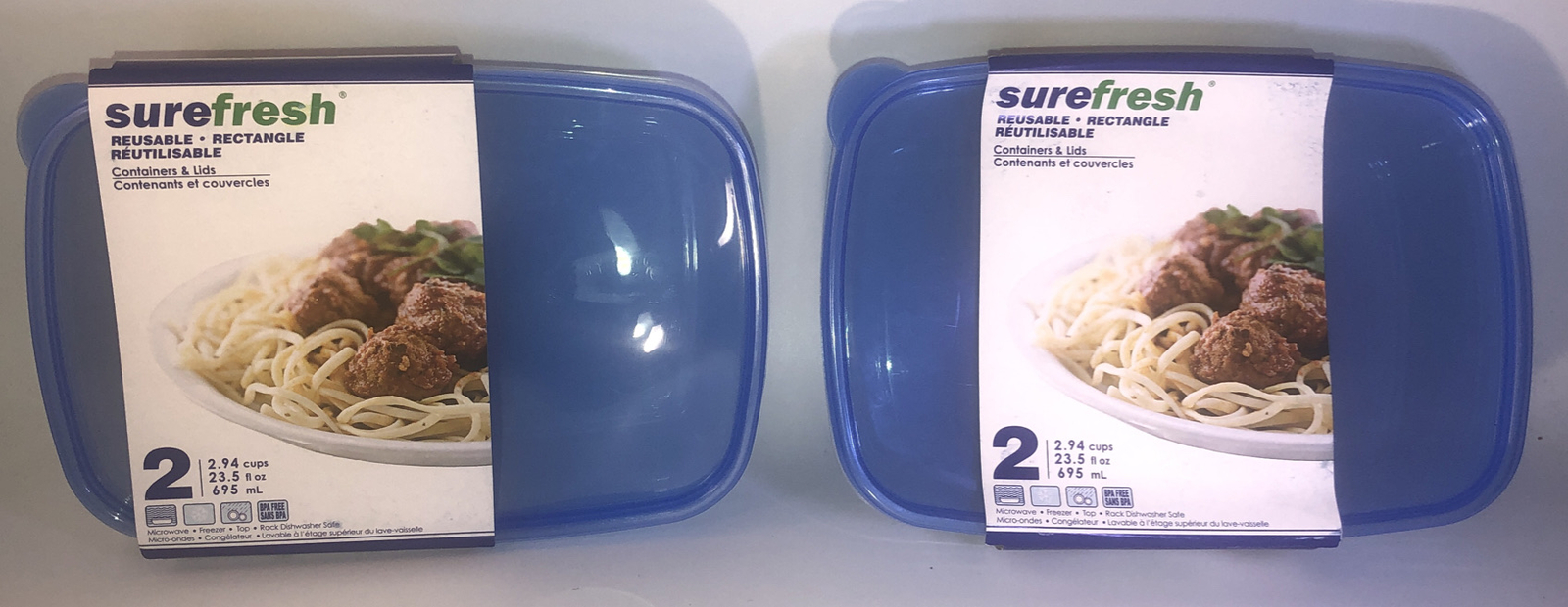 4ea 2.94Cups/23 Fl Oz Ea Sure Fresh Dry/Cold/Freezer Food Containers 2”H x 8”W
