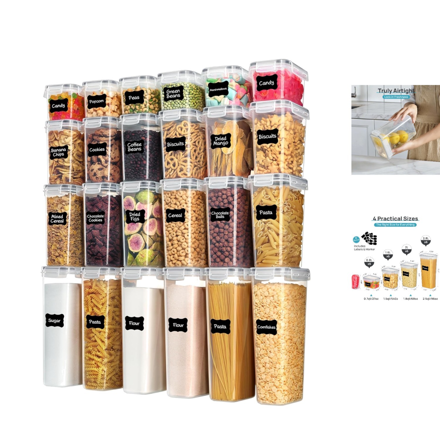 Airtight Kitchen Canisters Set of 24 – Organized and Fresh Food Storage Solution