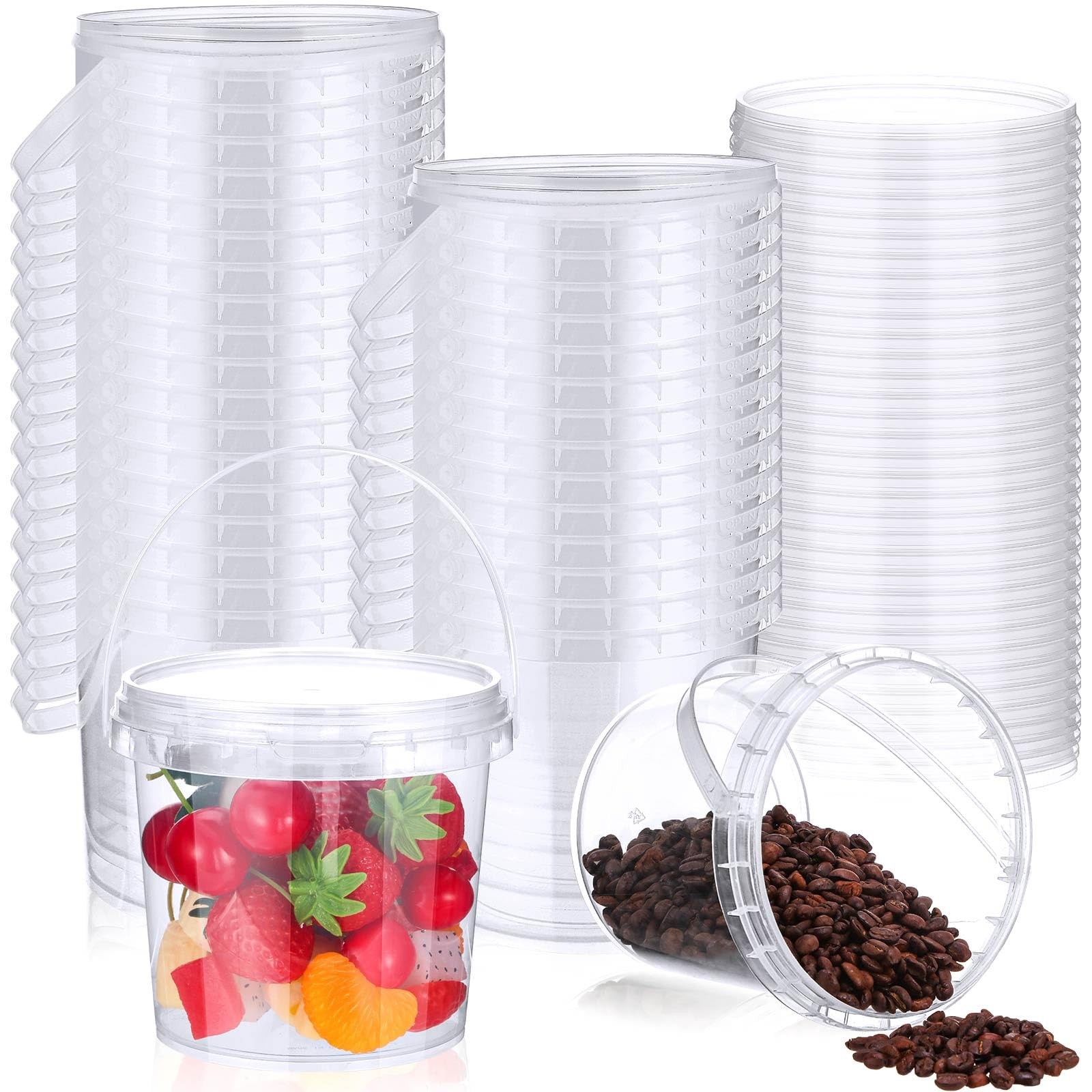 50 Pcs Food Clear Bucket Plastic Gallon Bucket Round Reusable Ice Cream Conta…