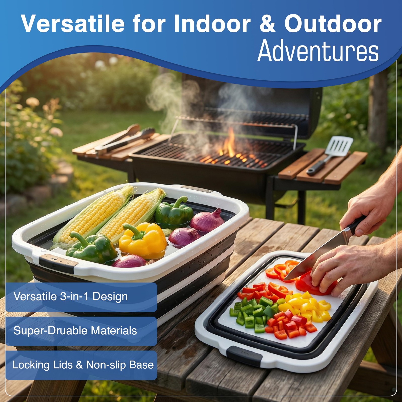 3pcs Barbecue Prep Tub, BBQ Blanket, Meat Shredder Claws | Collapsible 3 in 1…