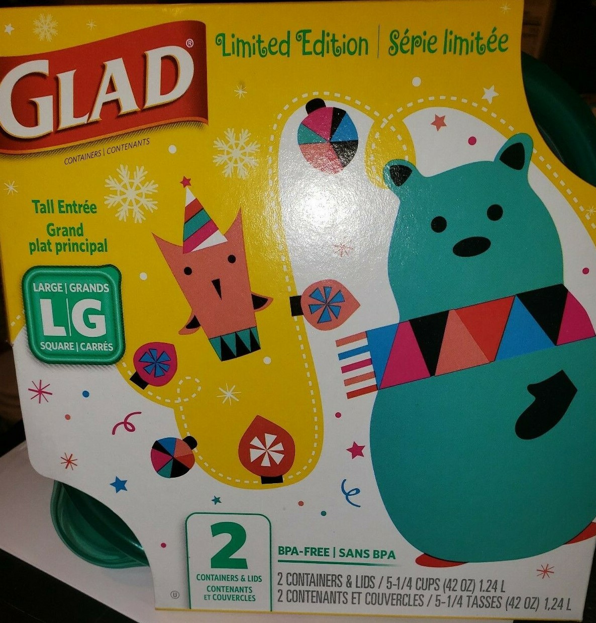 GLAD Limited Edition Christmas Holiday Plastic Storage Container 2 Pack 42 oz
