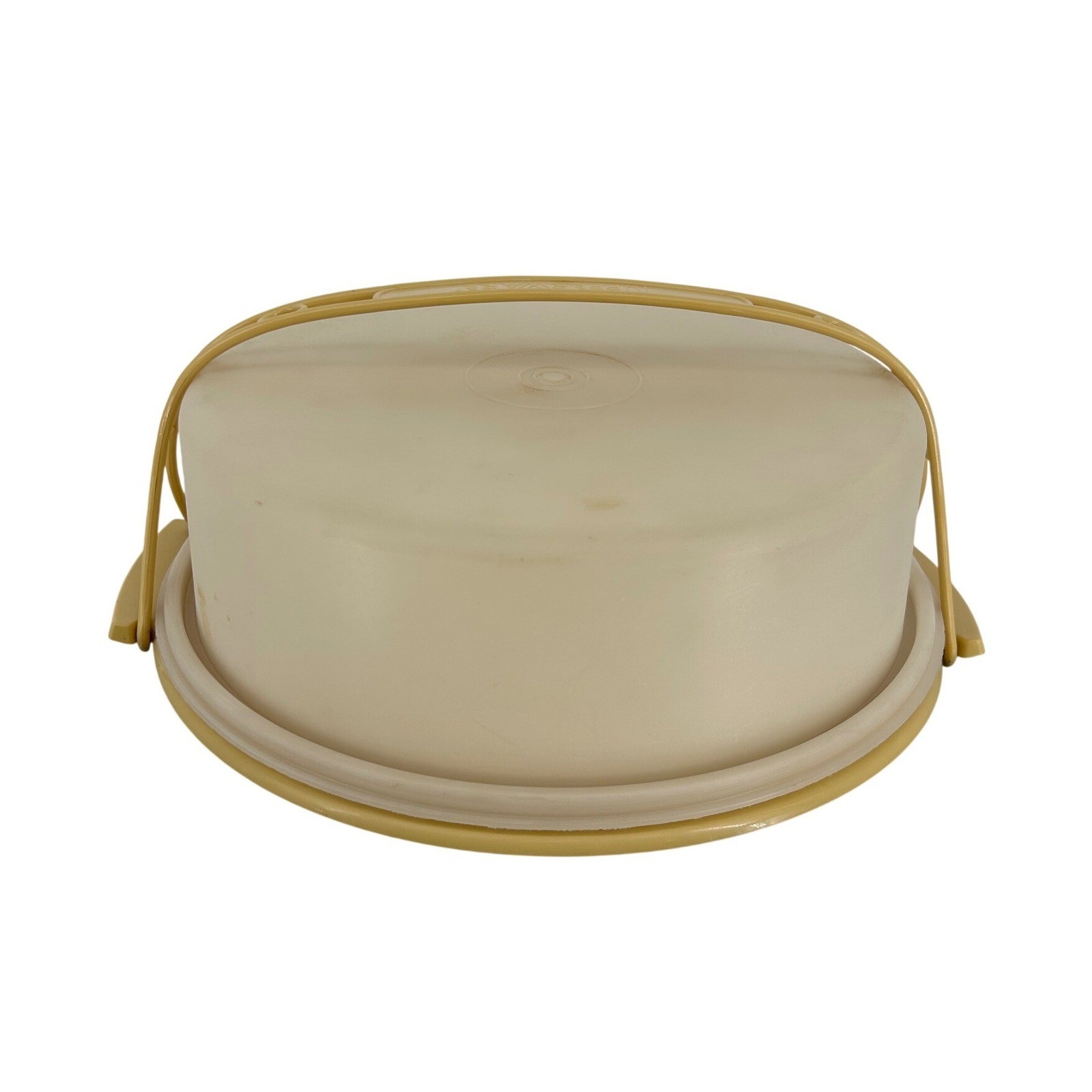 Vtg Tupperware Round Cake/Pie Taker Carrier Harvest Gold Almond w/Handle #719