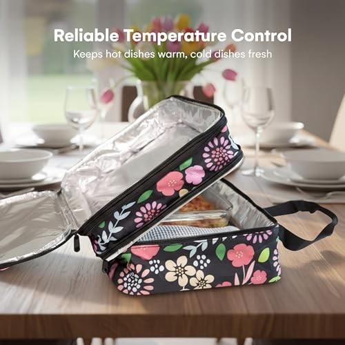 Insulated Casserole Carrier – 16″x11″x8″ Expandable Food Travel Bag for Hot/Cold