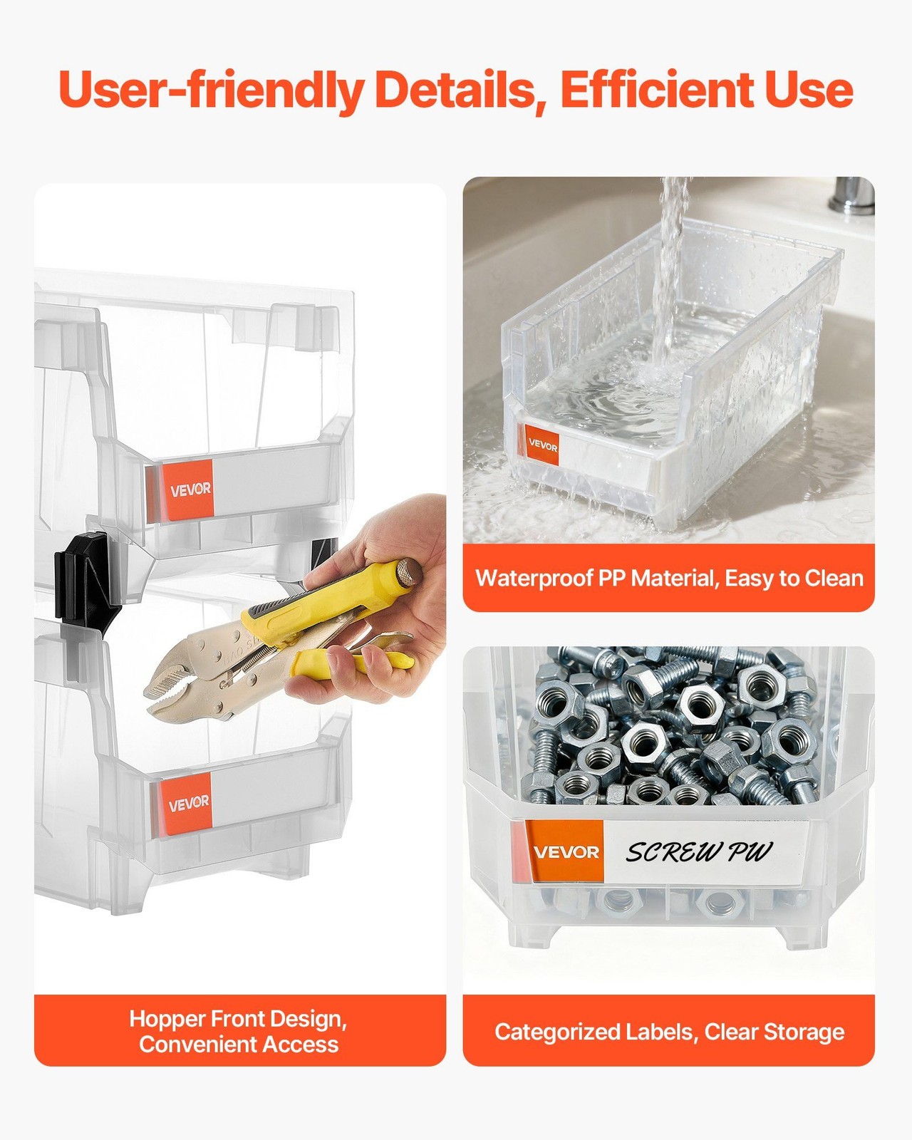 6-Pack Stackable 14.8×8.5×7.1in Transparent Plastic Storage Bin Organizer