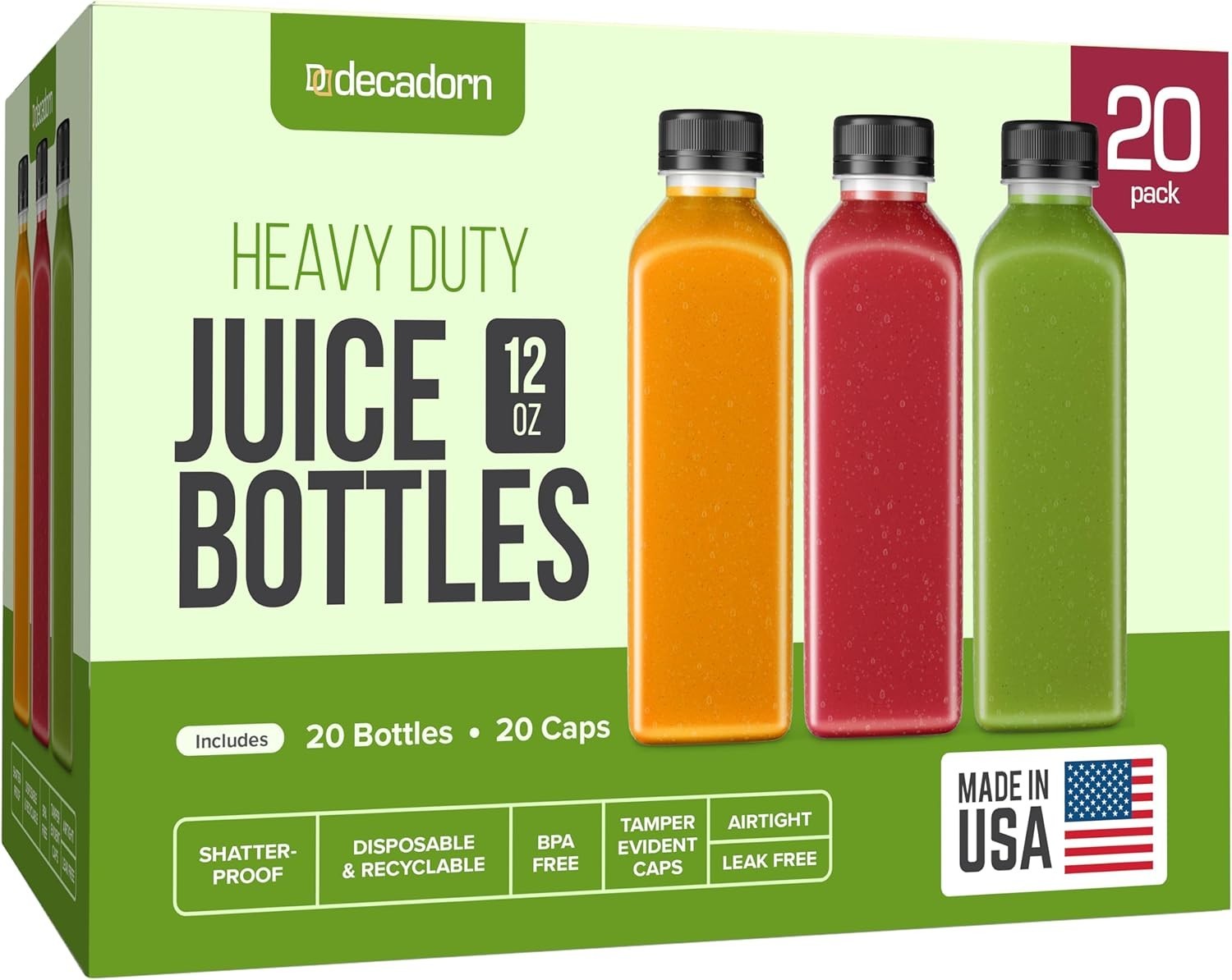 12oz 20pcs Juice Bottles With Caps – Juice Containers With Lids For Fridge -…