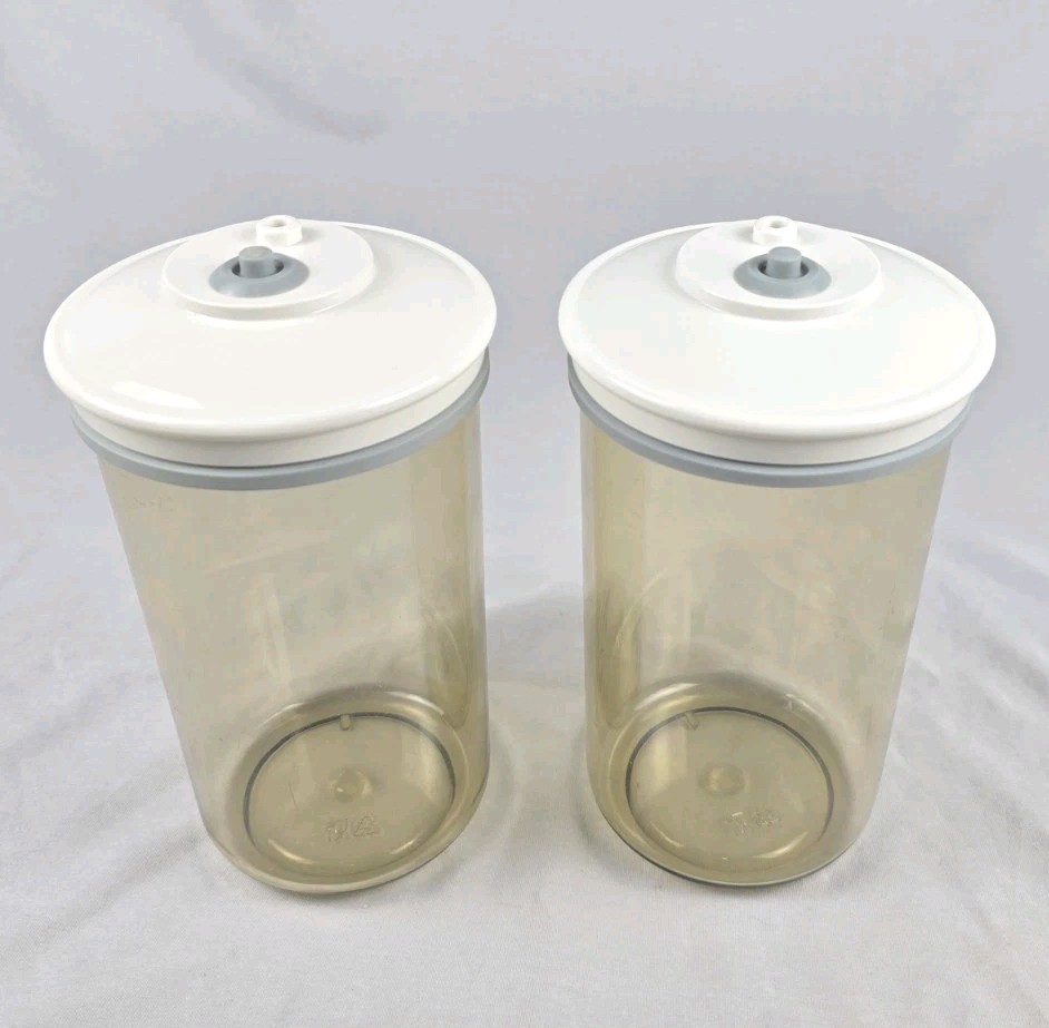 Set of 2 FoodSaver Snail Vacuum Seal Canister Jar & Lid KY-114 25 oz Smoke