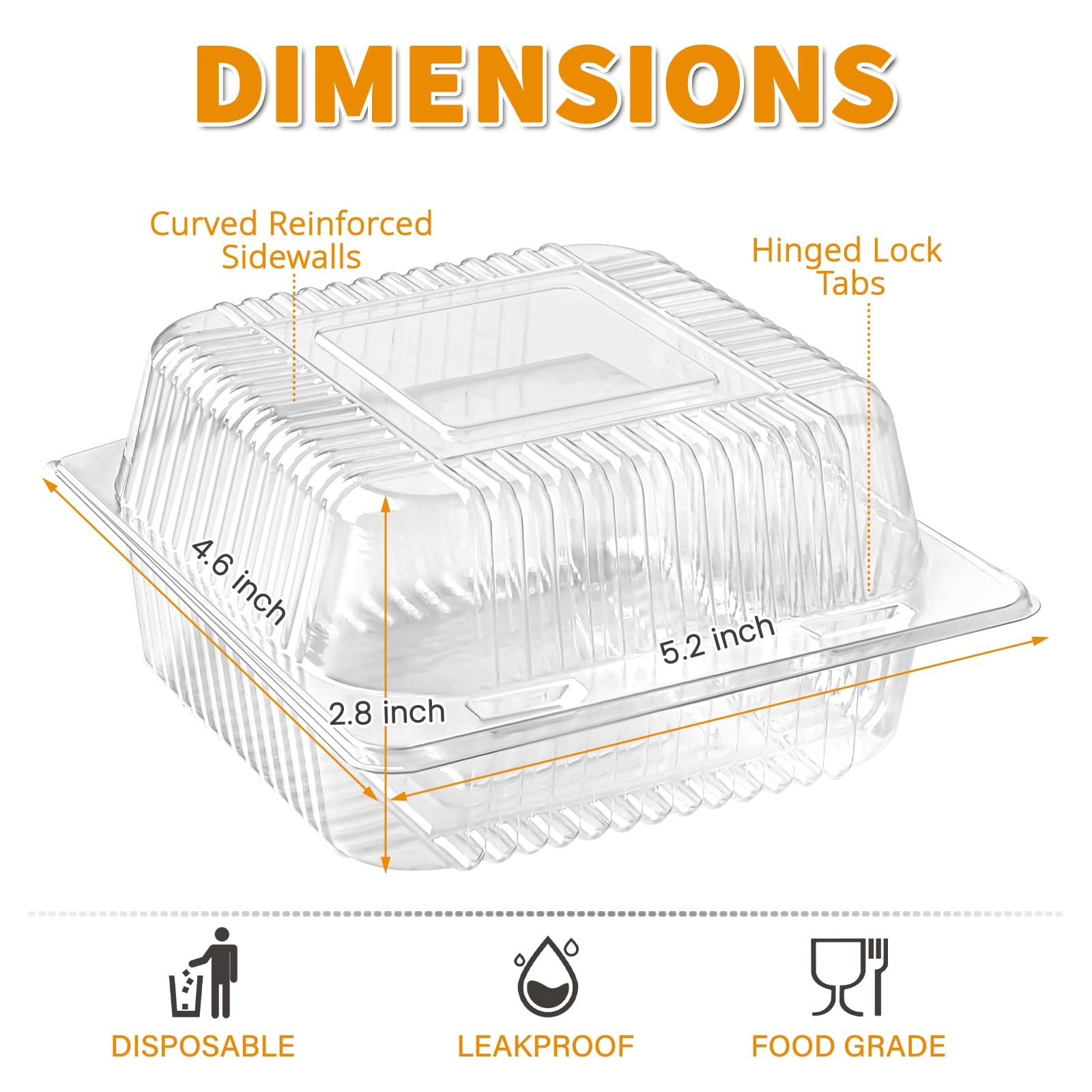 Envases de plástico transparente para comida para llevar, envases cuadrados