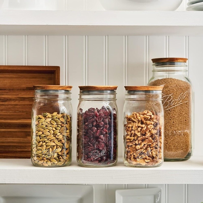 Wooden Wide Mouth Jar Lids Acacia Airtight Seal Dry Food Storage 5 Pack New