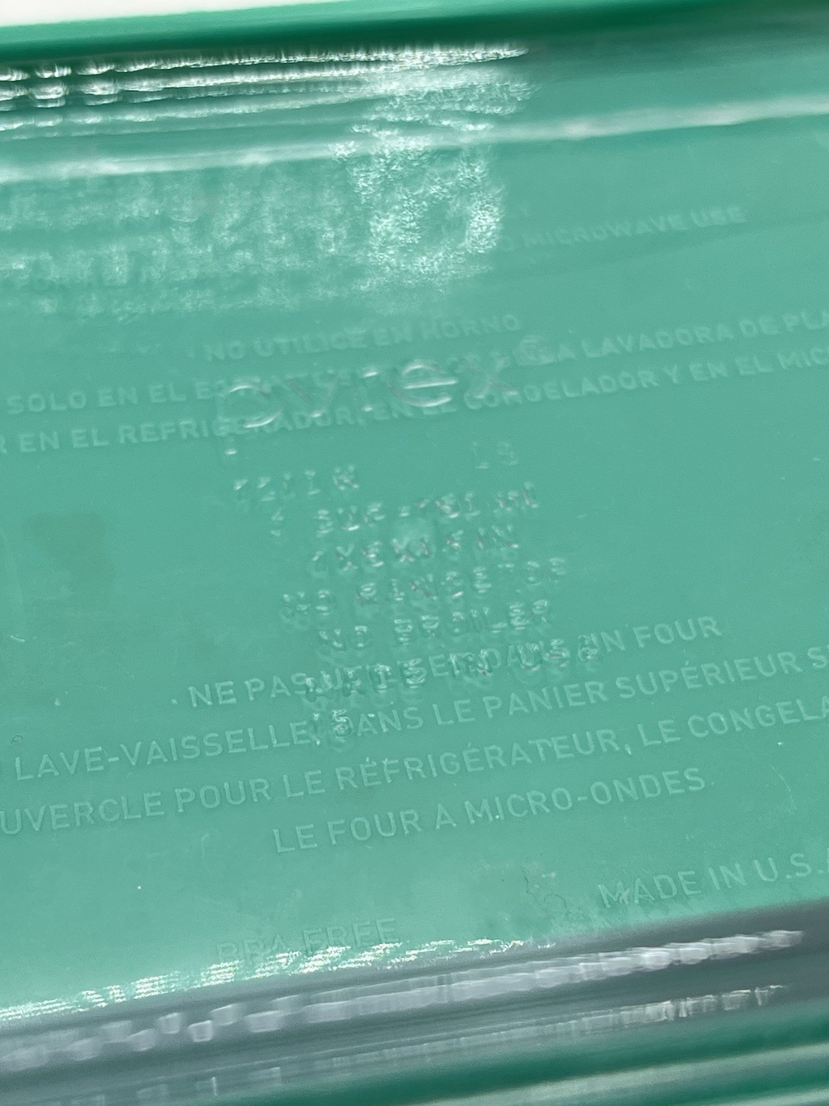 Pyrex 7210-H Rectangle Clear Glass 3-Cup Storage Dish With Green / Teal Lid