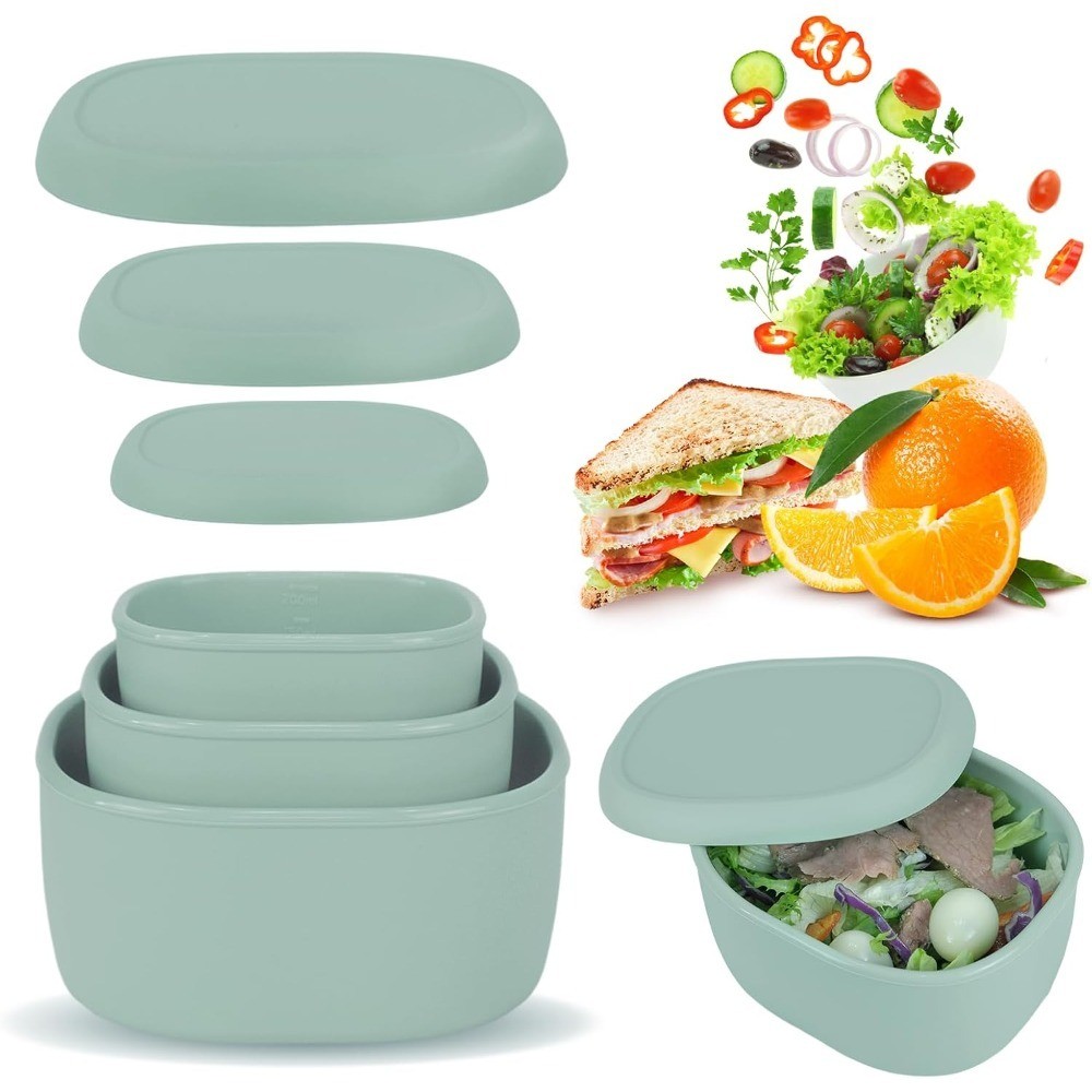 Silicone Food Storage Containers Set of 3 Lunch Box Bento with Lids Free