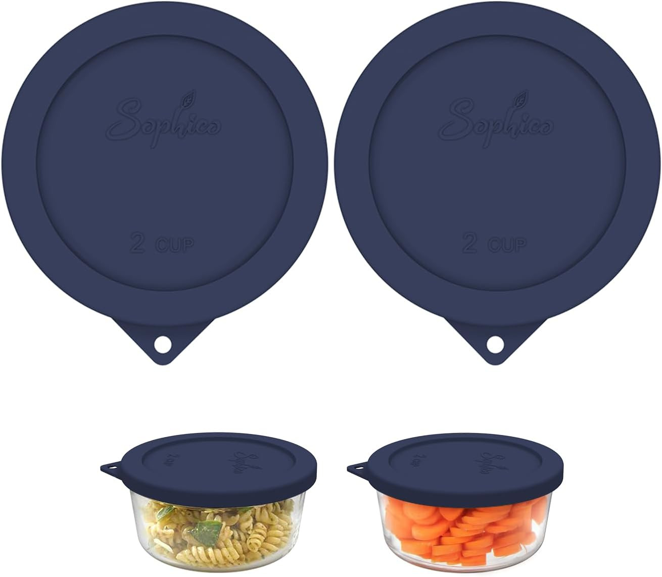 2 Cup round Silicone Storage Cover Lids Replacement for Anchor Hocking and Pyrex