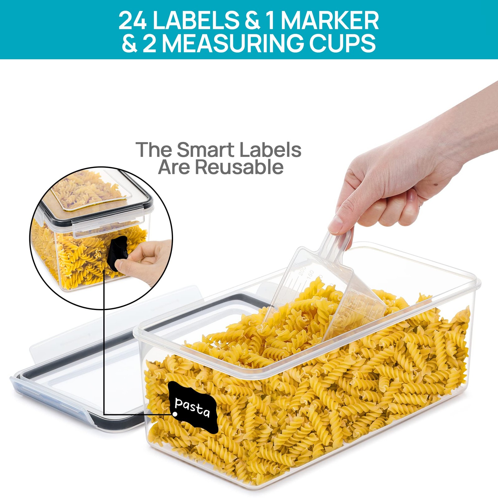 Airtight Food Storage Containers with Lids 4PCS Set 3.2L, Plastic Spaghetti C…