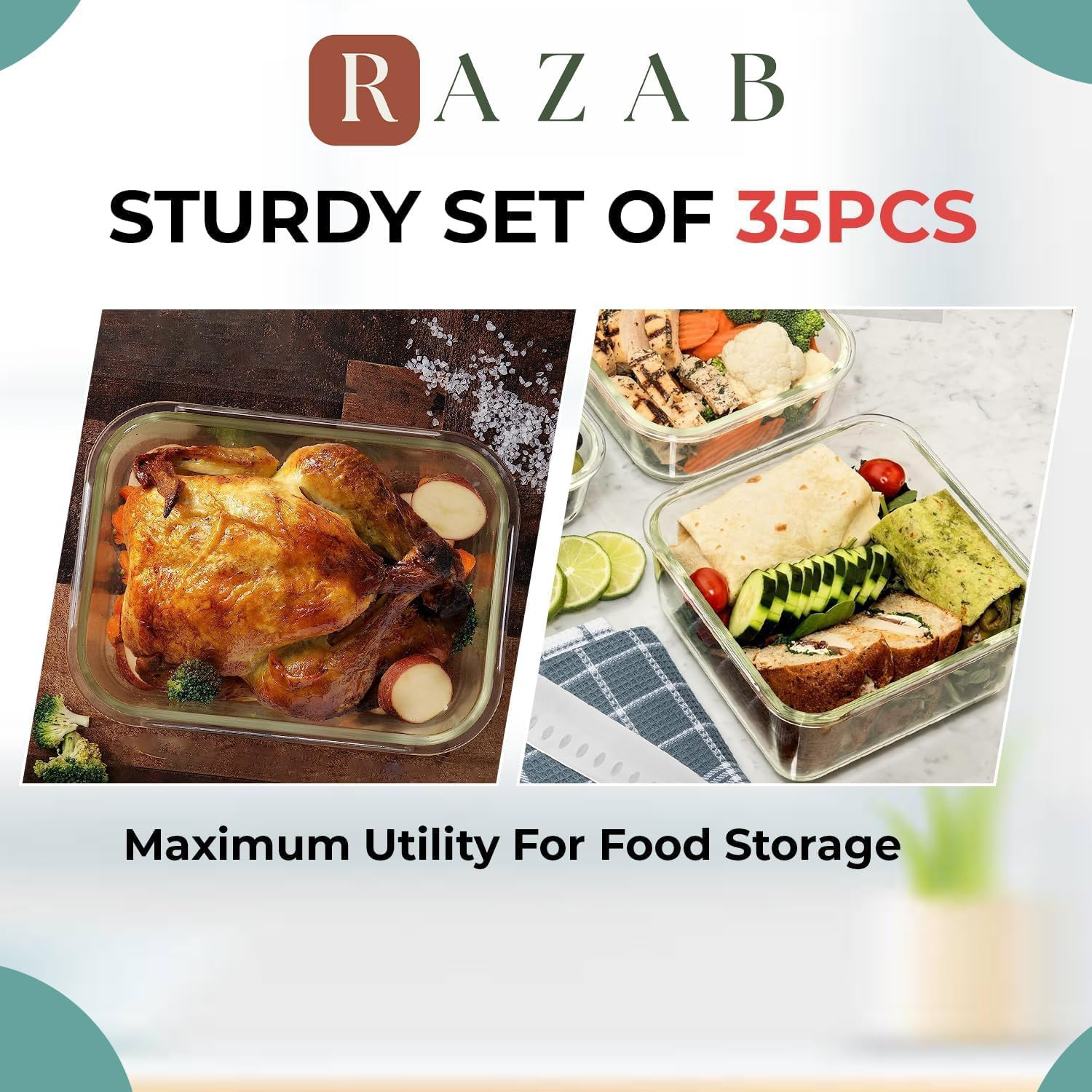 35 Pc Set Glass Food Storage Containers with Lids – Meal Prep Airtight Bento Box