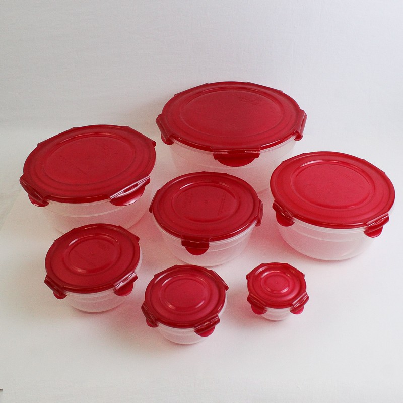 Set of 7 Lock & Lock 100 ml to 3.4 L Plastic Food Storage Bowls Red Lid