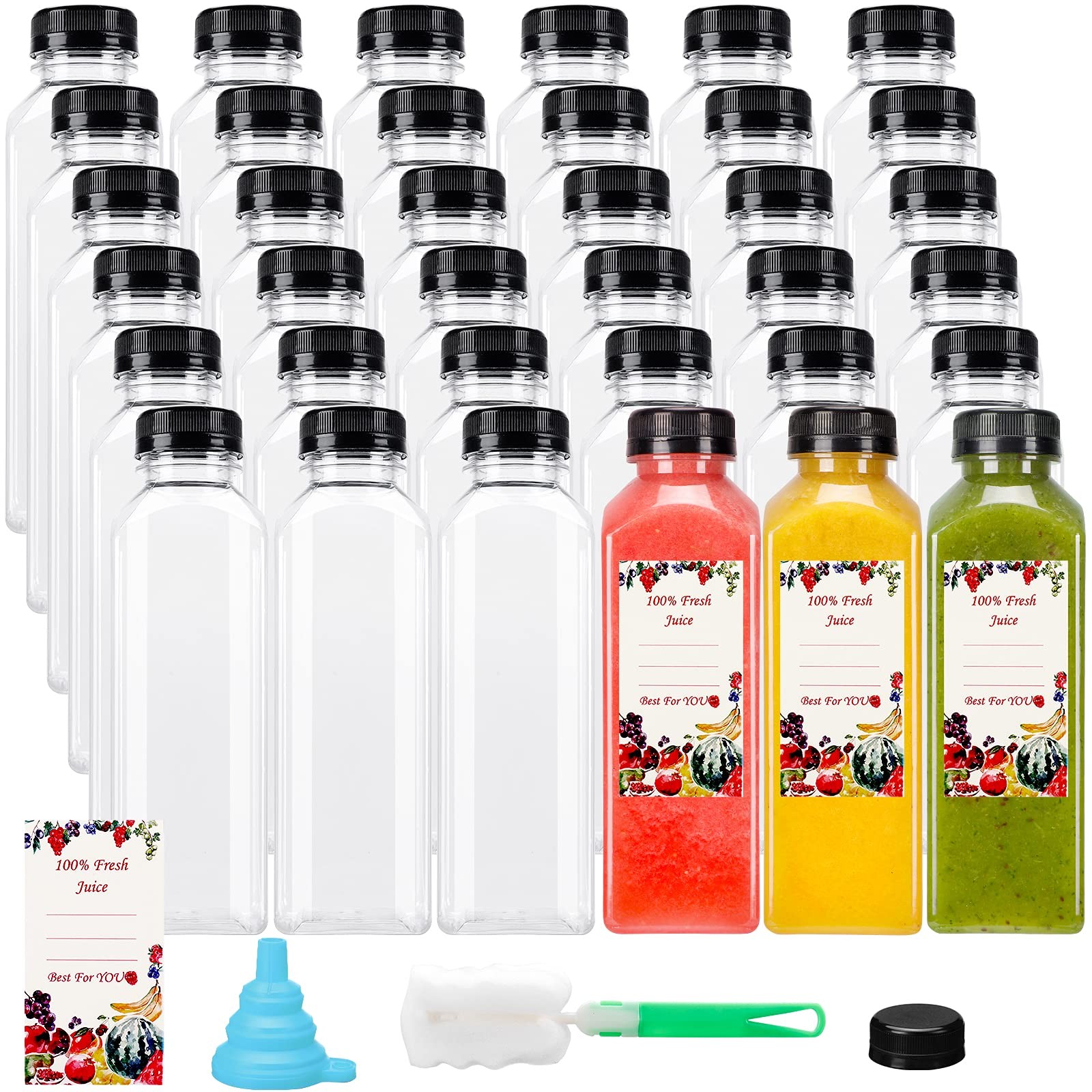 36pcs 12oz Plastic Juice Bottles with Caps, Reusable Juicing Bottles, Clear D…