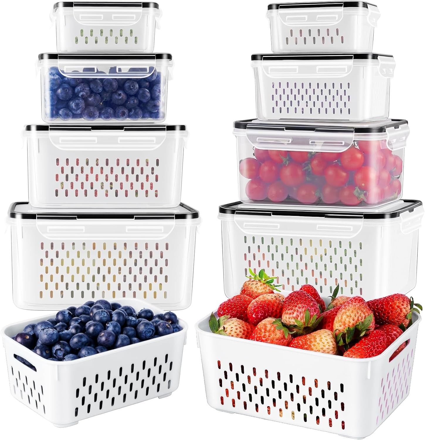8 refrigerator-safe fruit storage containers with removable funnels