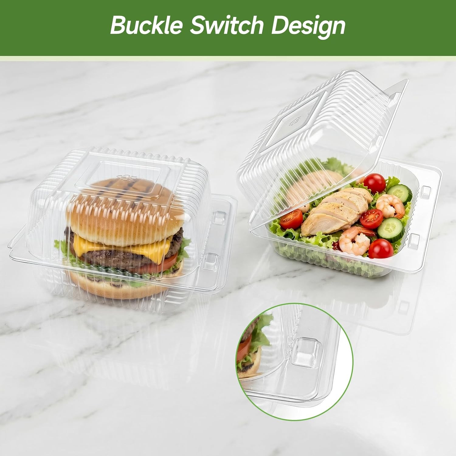 100 Pack Extra Heavy Duty Clear Plastic Clamshell Takeout Containers, Premium Di