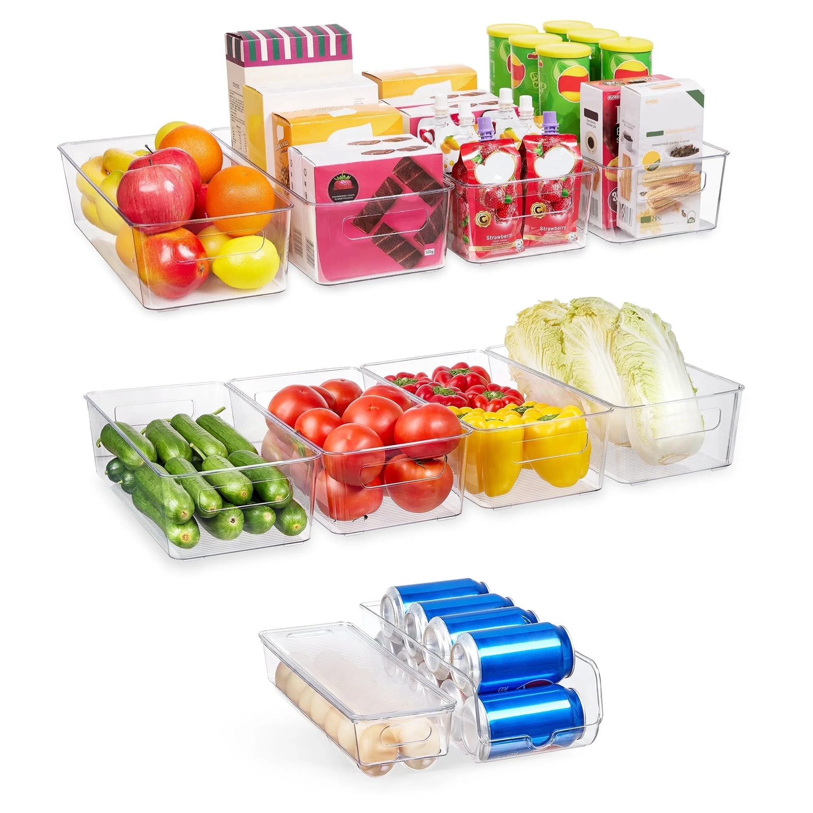 Food Storage Bins Organizer Set of 10 Refrigerator with Handles Clear