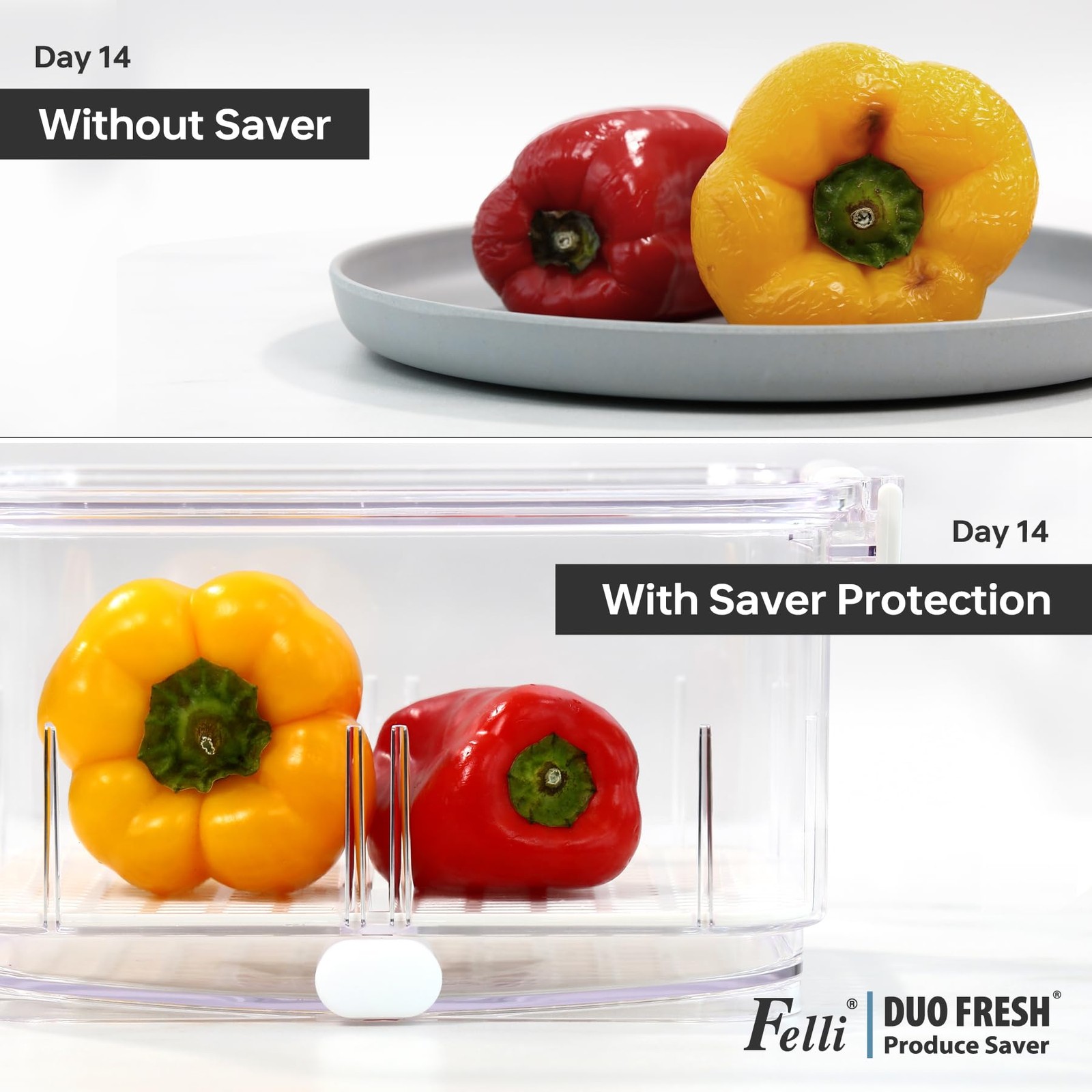 Felli Duo Fresh Produce Saver for Fridge, Fruit Vegetable Container with Vent…