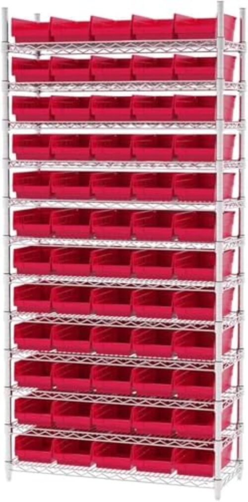 30130 Plastic Shelf Bins, Heavy Duty Storage Bins for Garage, Red Bin Box