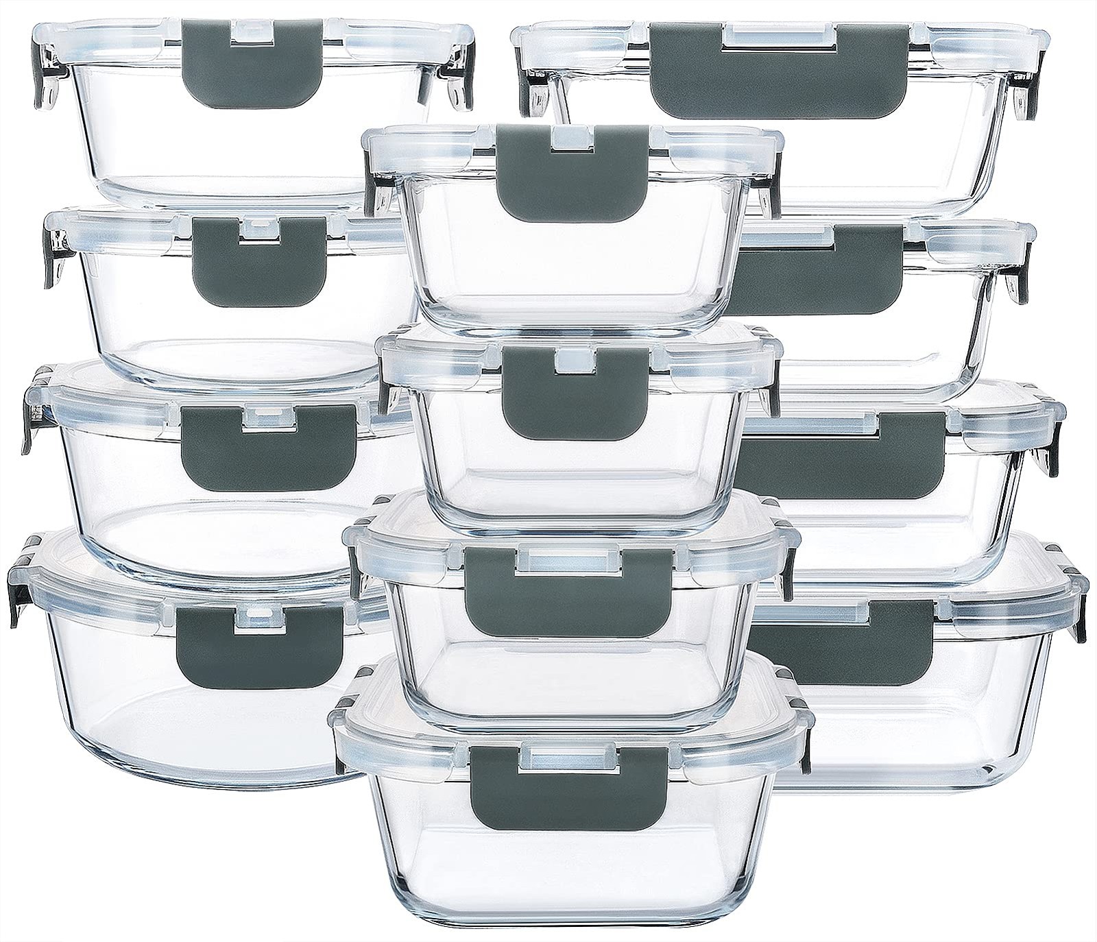 24-Piece Glass Food Storage Containers Set with Snap Lids – Microwave & Freez…